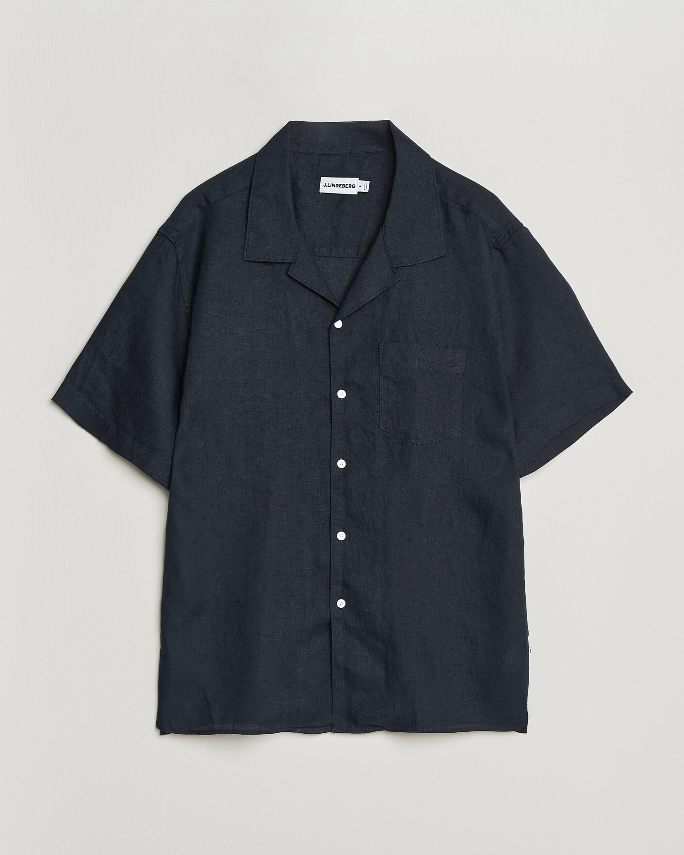 Herre | Skjorter | J.Lindeberg | Elio Linen Short Sleeve Shirt Navy