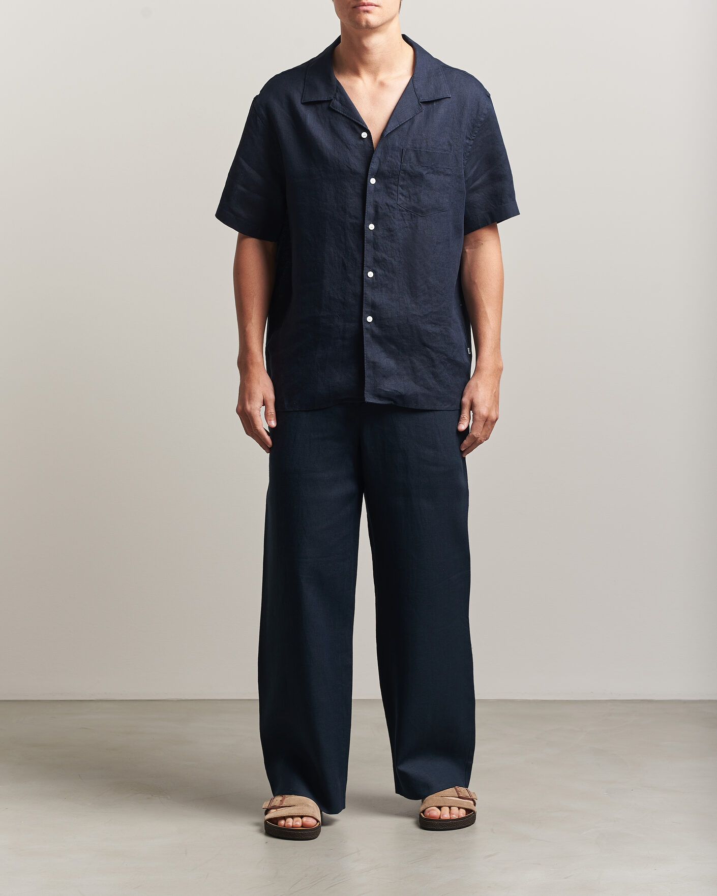 Herre | Skjorter | J.Lindeberg | Elio Linen Short Sleeve Shirt Navy