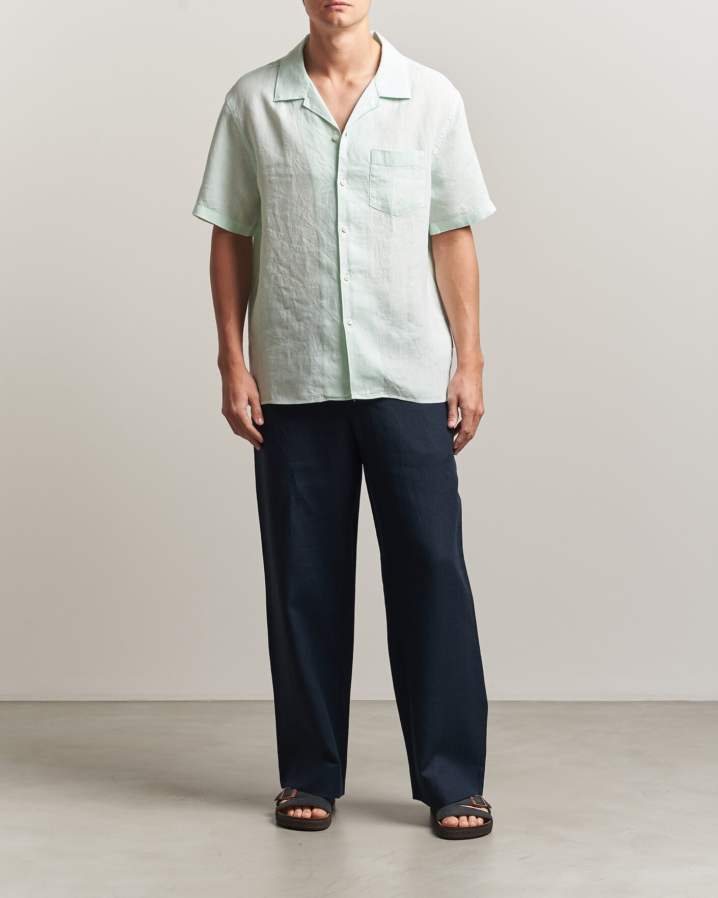 Herre | Skjorter | J.Lindeberg | Elio Linen Short Sleeve Shirt Bay Green