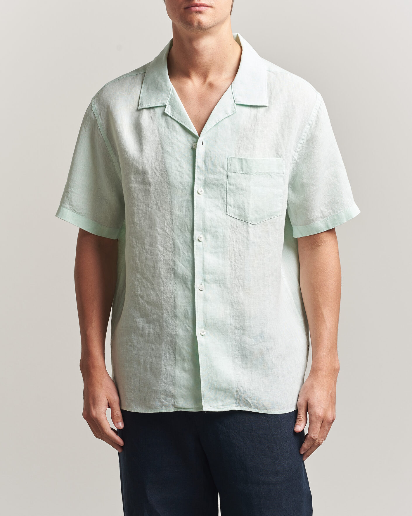 Herre | Skjorter | J.Lindeberg | Elio Linen Short Sleeve Shirt Bay Green