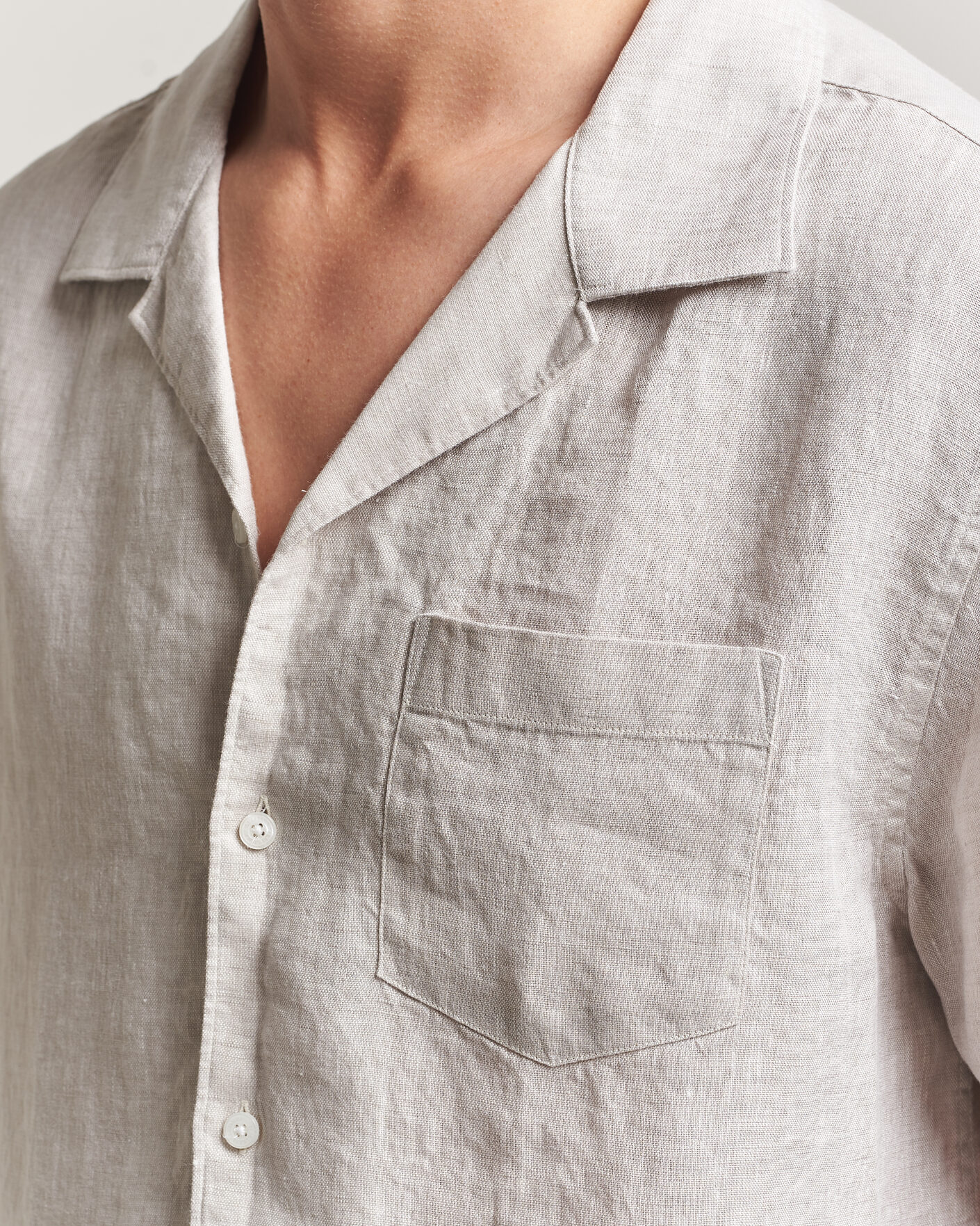 Herre | Skjorter | J.Lindeberg | Elio Linen Short Sleeve Shirt Moonbeam