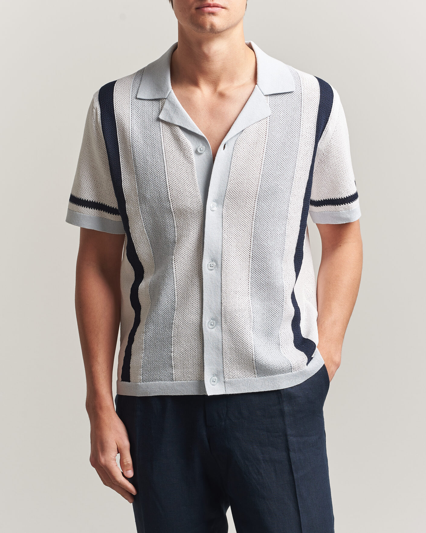 Herre | Skjorter | J.Lindeberg | Remus Knitted Resort Shirt Skywriting