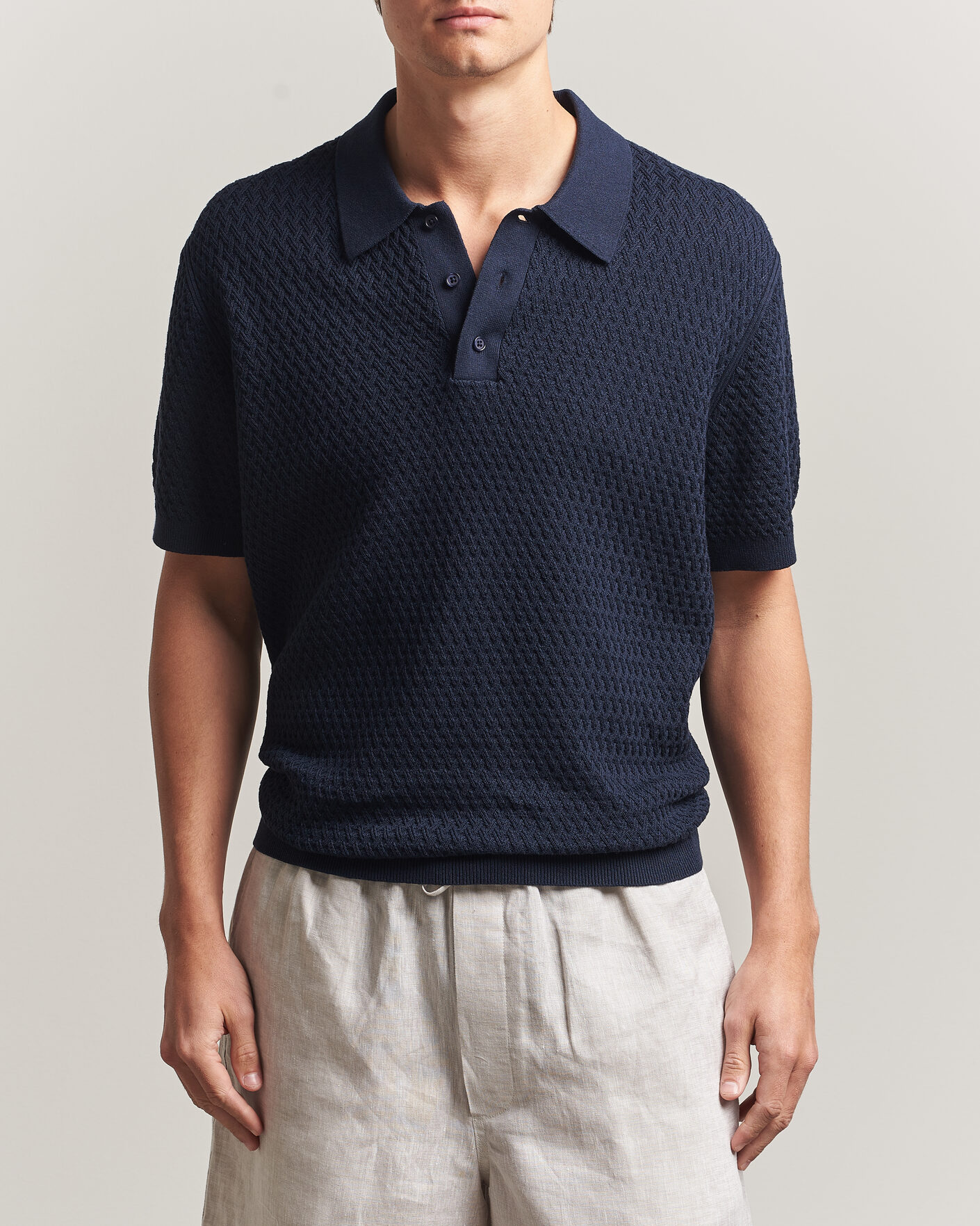 Herre | Pikéer | J.Lindeberg | Jacques Structured Knitted Polo Navy