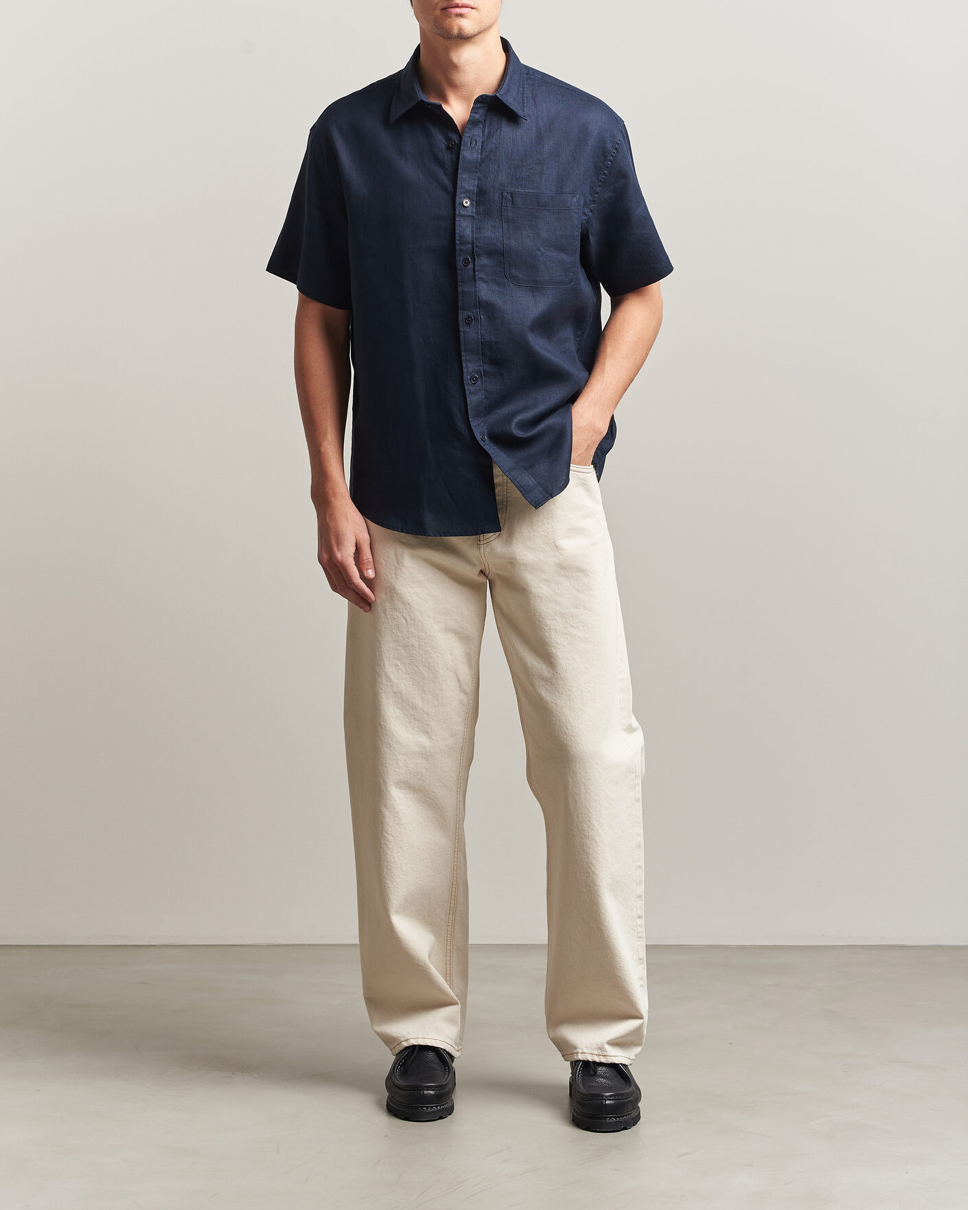 Herre | Skjorter | NN07 | Deon Linen Short Sleeve Shirt Navy Blue