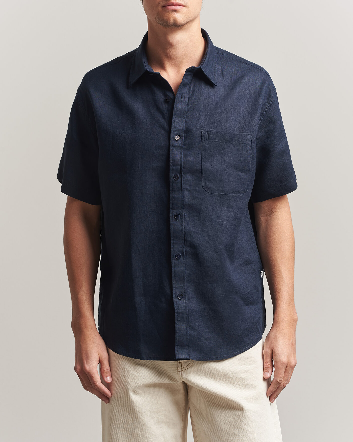 Herre | Skjorter | NN07 | Deon Linen Short Sleeve Shirt Navy Blue