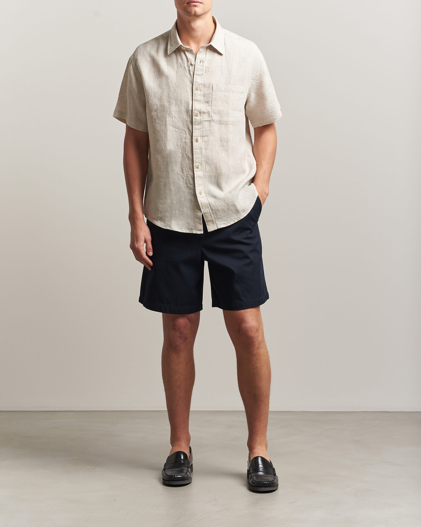 Herre | Skjorter | NN07 | Deon Linen Short Sleeve Shirt Oat