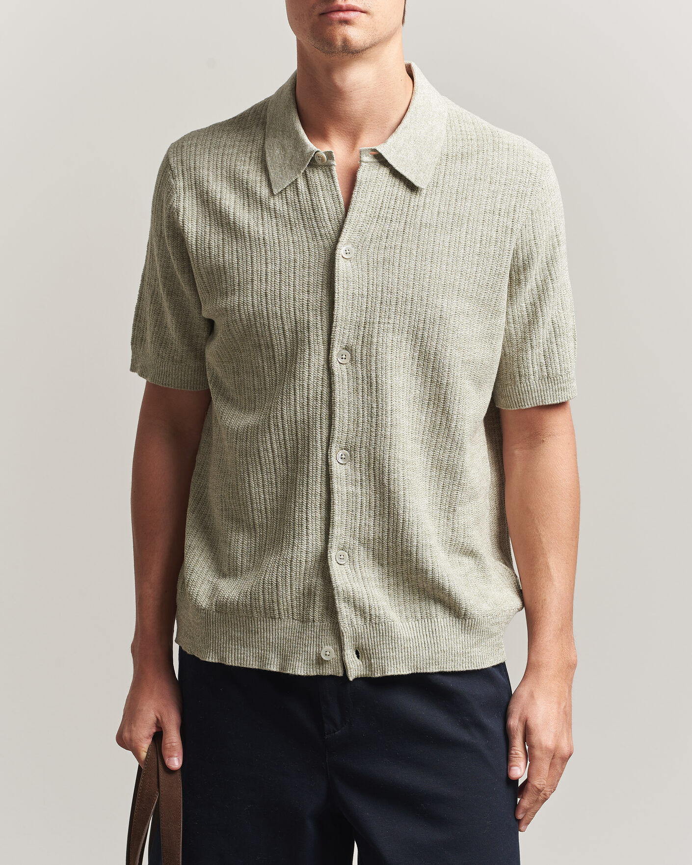Herre | Skjorter | NN07 | Nolan Knitted Short Sleeve Shirt Sage Green