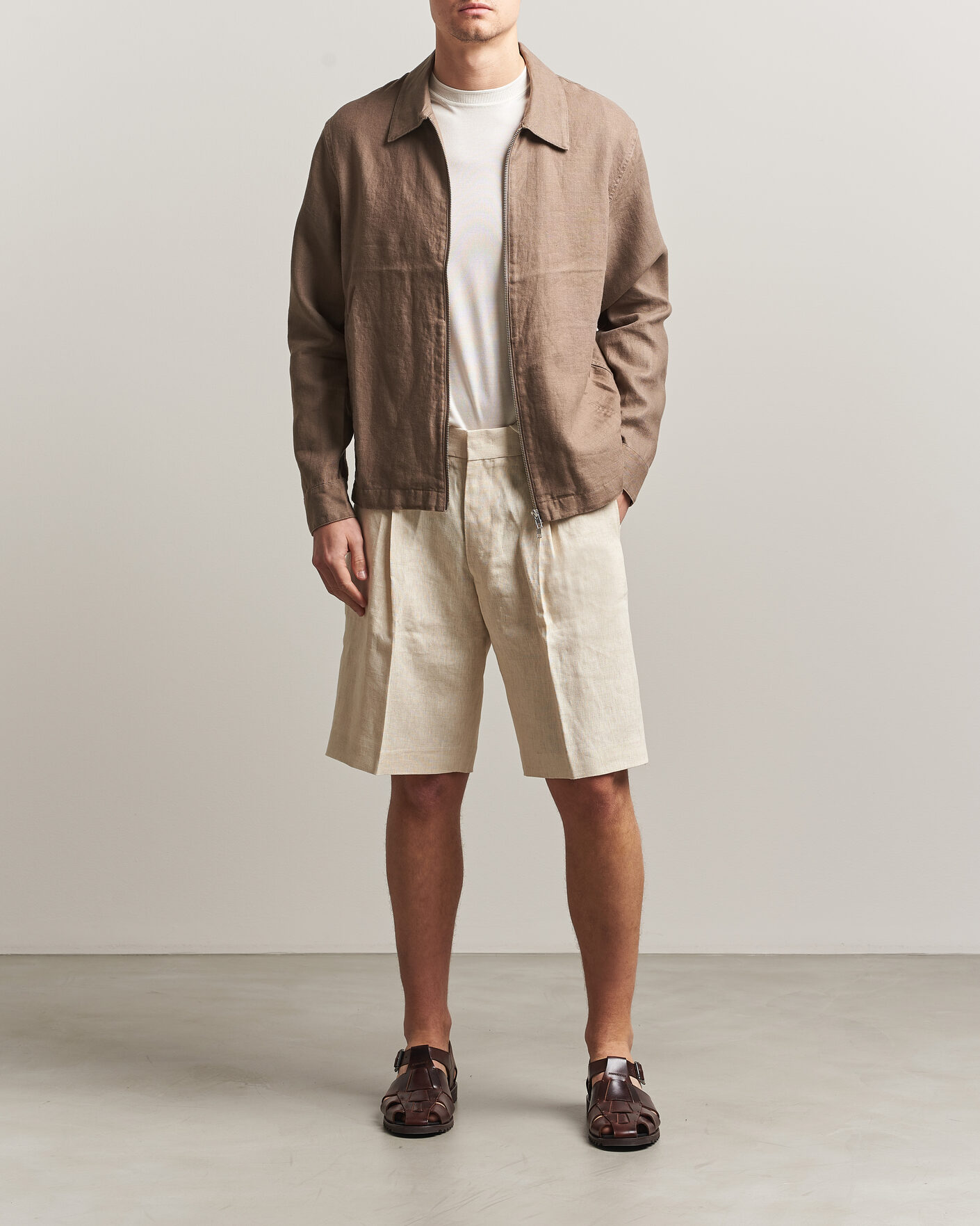 Herre | Skjorter | NN07 | Alban Linen Full Zip Overshirt Clay Mirage