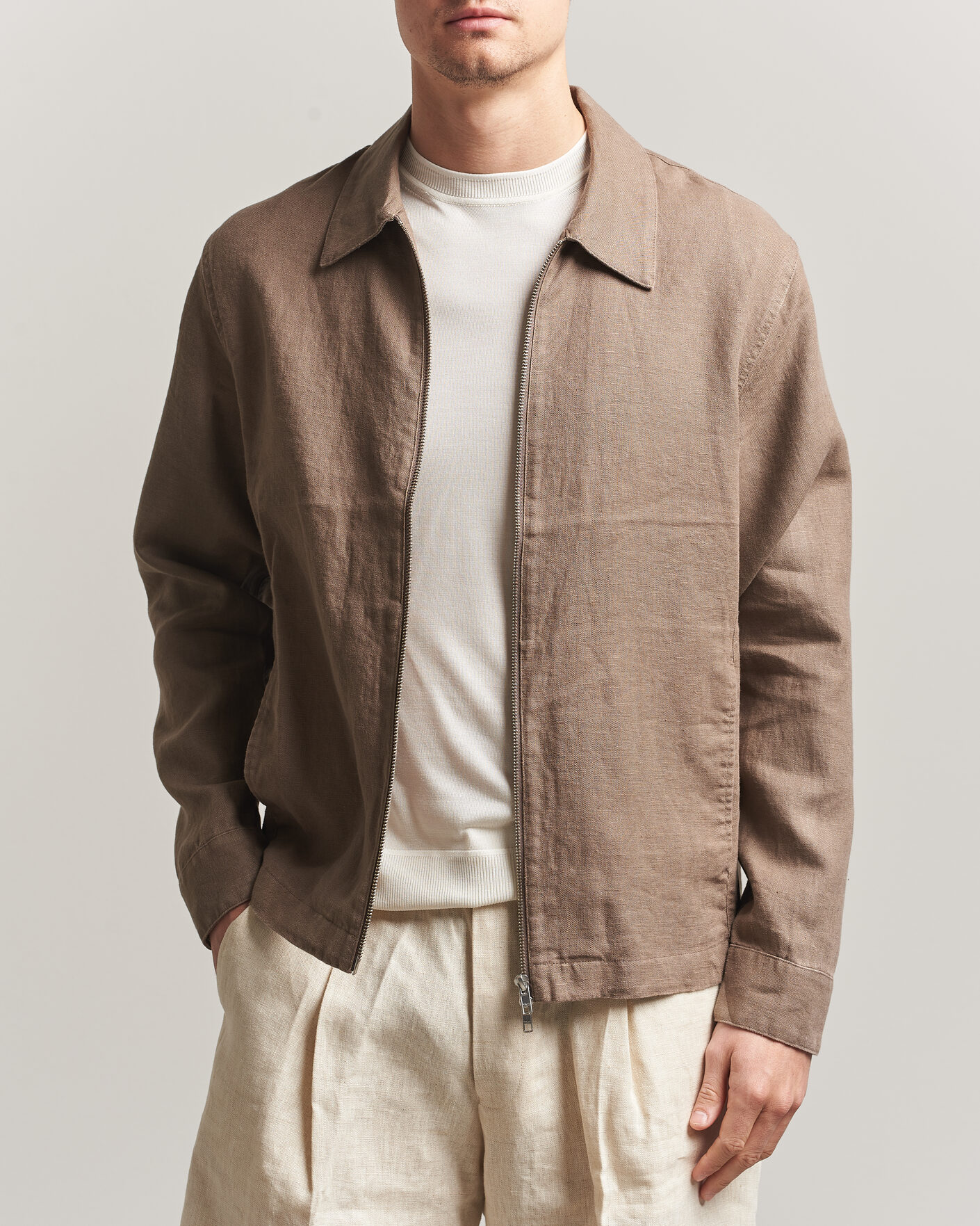 Herre | Skjorter | NN07 | Alban Linen Full Zip Overshirt Clay Mirage