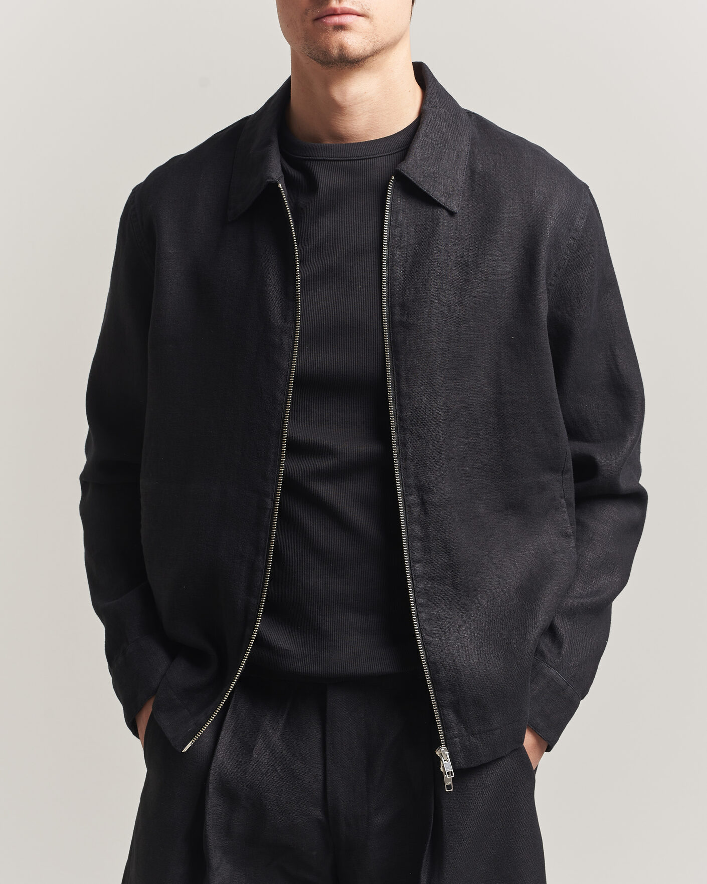 Herre | Skjorter | NN07 | Alban Linen Full Zip Overshirt Black
