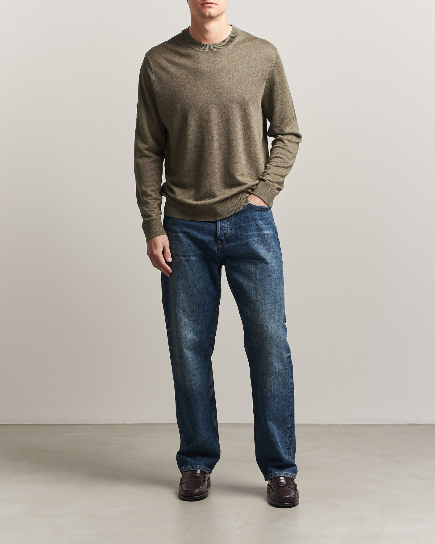 Herre | Gensere | NN07 | Ted Linen Knitted Sweater Capers Green