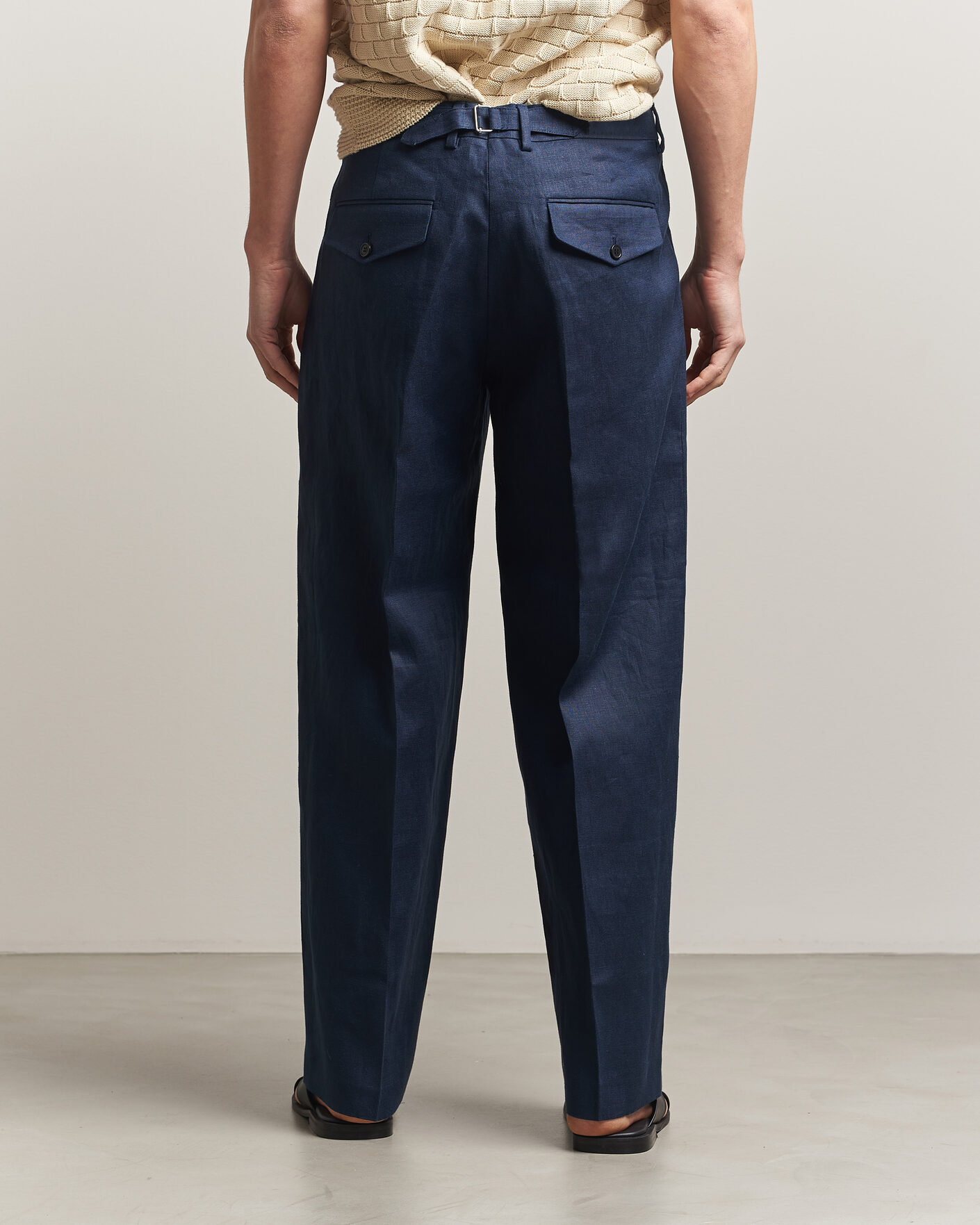 Herre | Bukser | NN07 | Justin Linen Double Pleated Trousers Navy Blue
