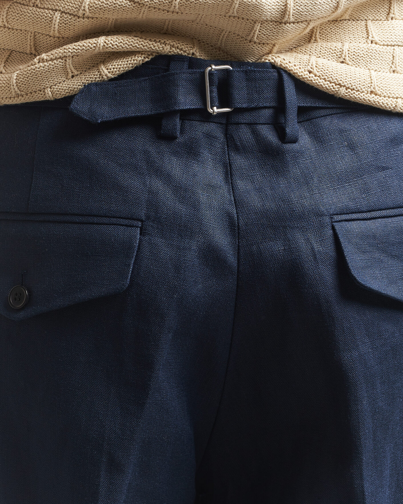 Herre | Bukser | NN07 | Justin Linen Double Pleated Trousers Navy Blue