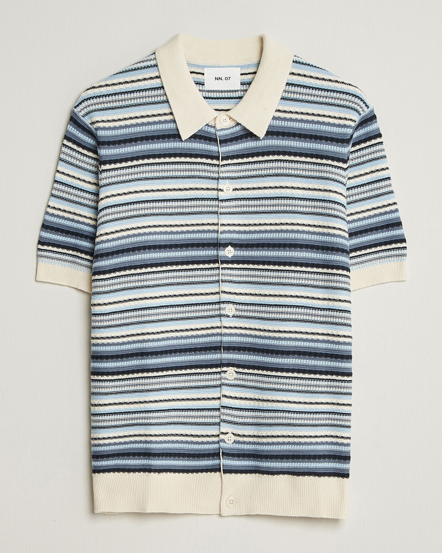 Herre | Skjorter | NN07 | Nolan Striped Knitted Short Sleeve Shirt Navy Multi