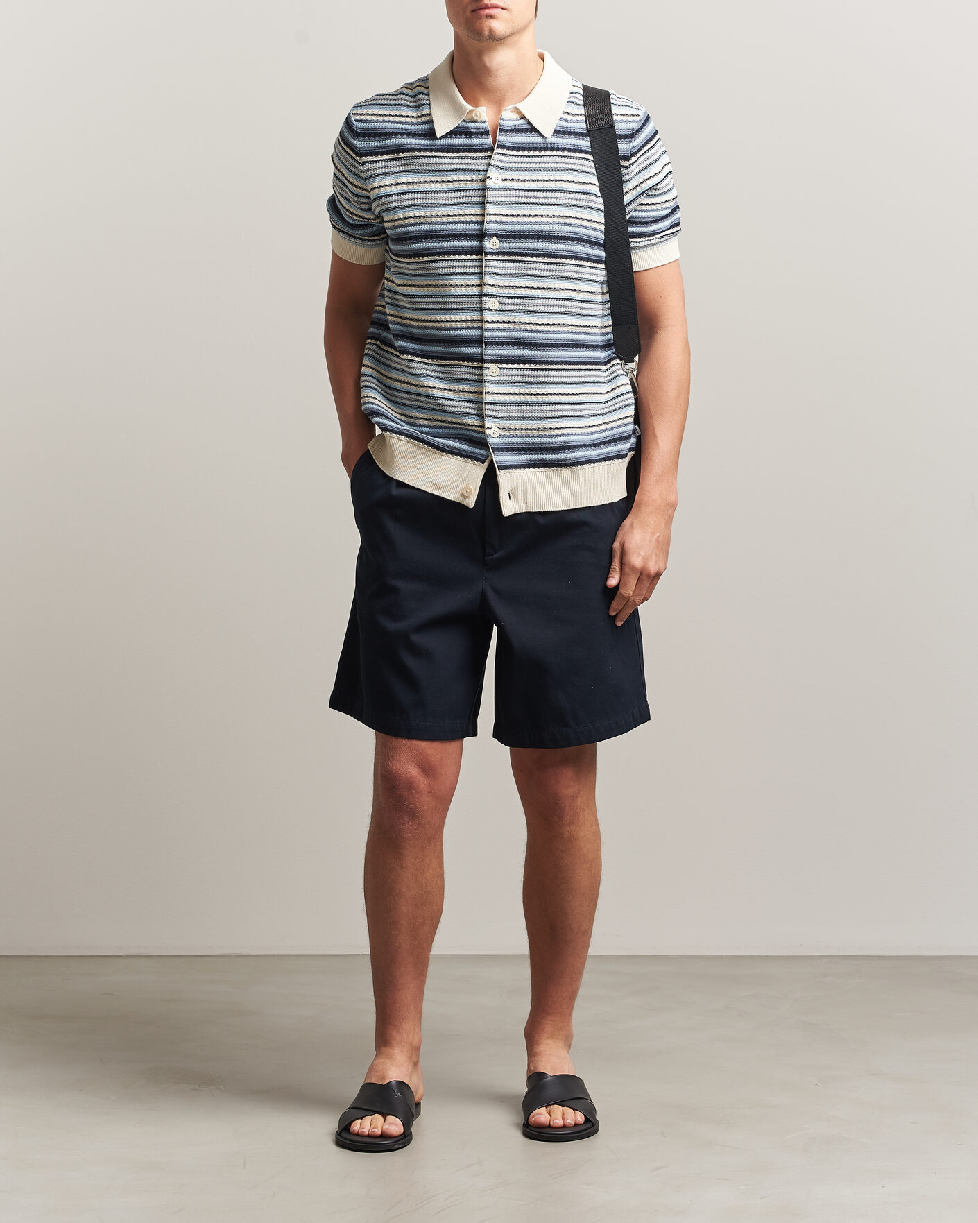 Herre | Skjorter | NN07 | Nolan Striped Knitted Short Sleeve Shirt Navy Multi