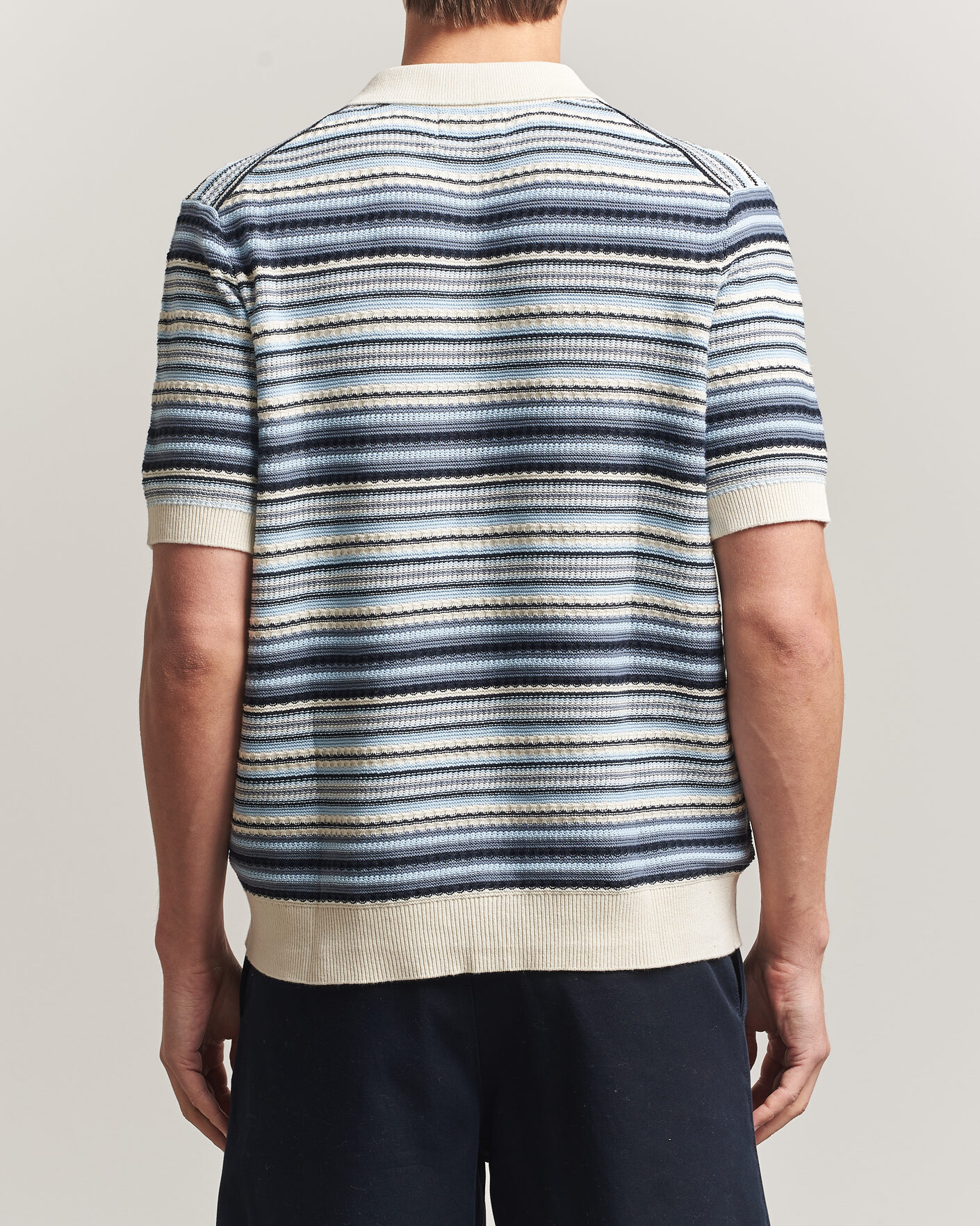 Herre | Skjorter | NN07 | Nolan Striped Knitted Short Sleeve Shirt Navy Multi