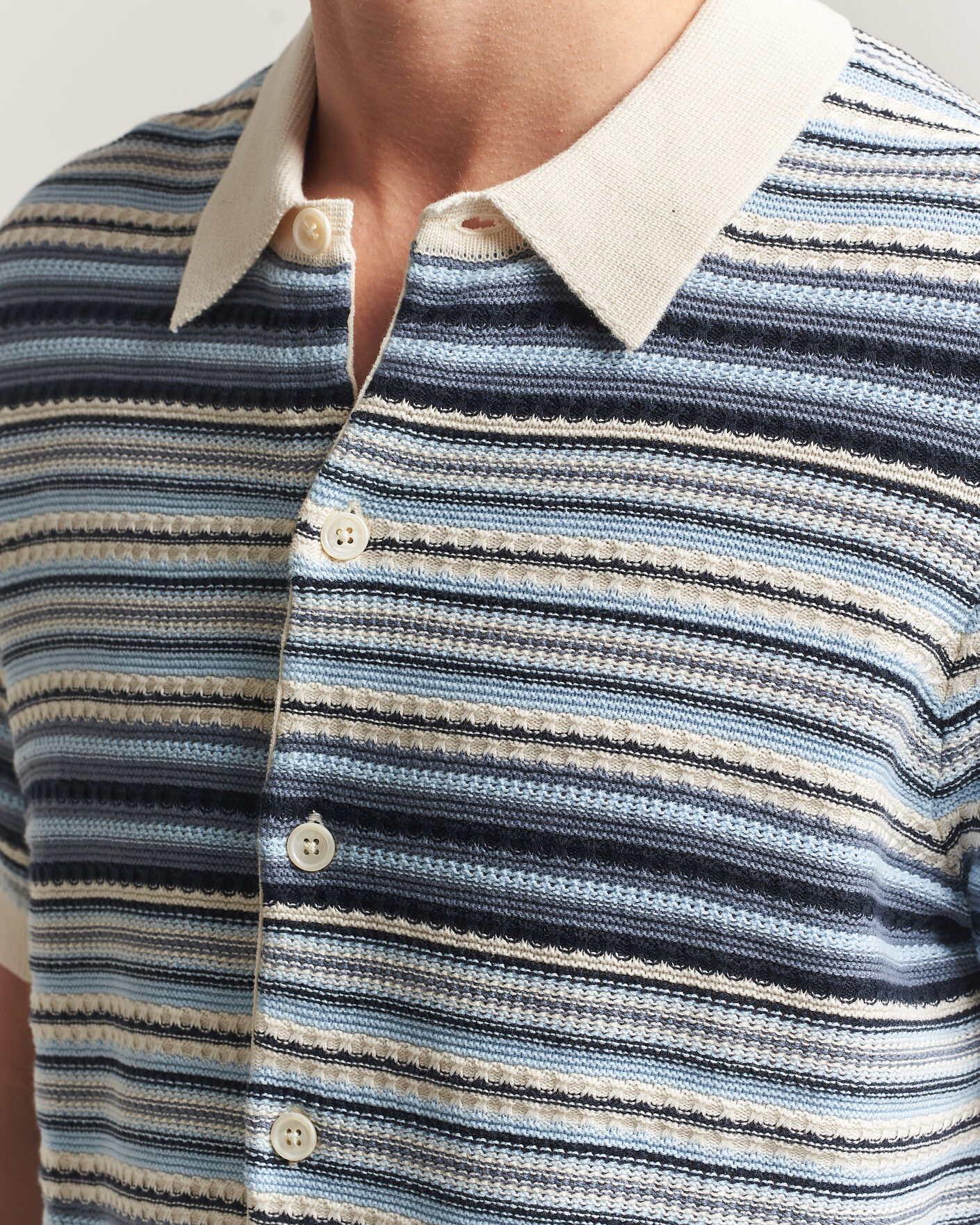 Herre | Skjorter | NN07 | Nolan Striped Knitted Short Sleeve Shirt Navy Multi