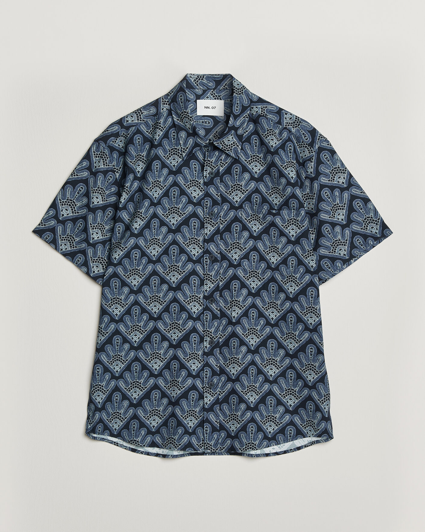 Herre | Skjorter | NN07 | Deon Printed Short Sleeve Shirt Navy Blue