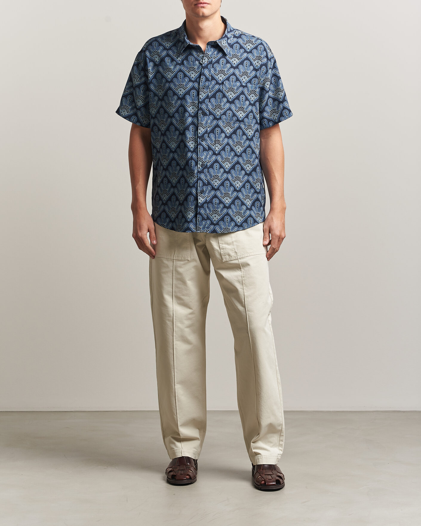 Herre | Skjorter | NN07 | Deon Printed Short Sleeve Shirt Navy Blue