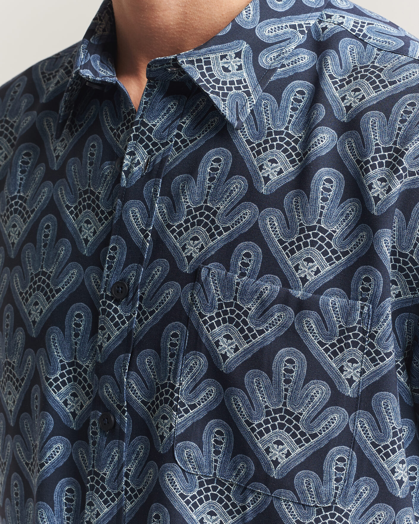 Herre | Skjorter | NN07 | Deon Printed Short Sleeve Shirt Navy Blue