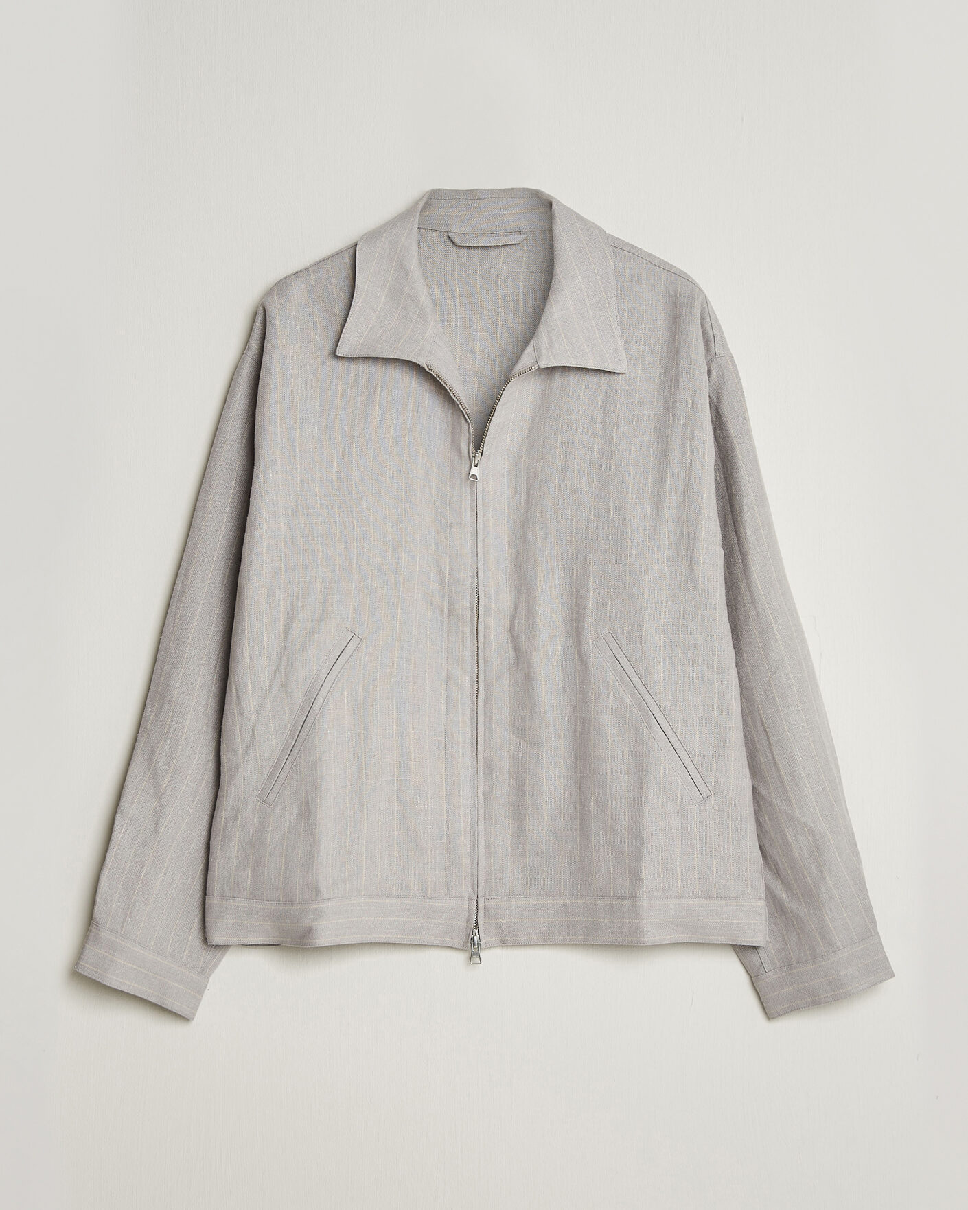 Herre | Skjorter | NN07 | Petrus Pinstriped Linen Full Zip Overshirt Grey