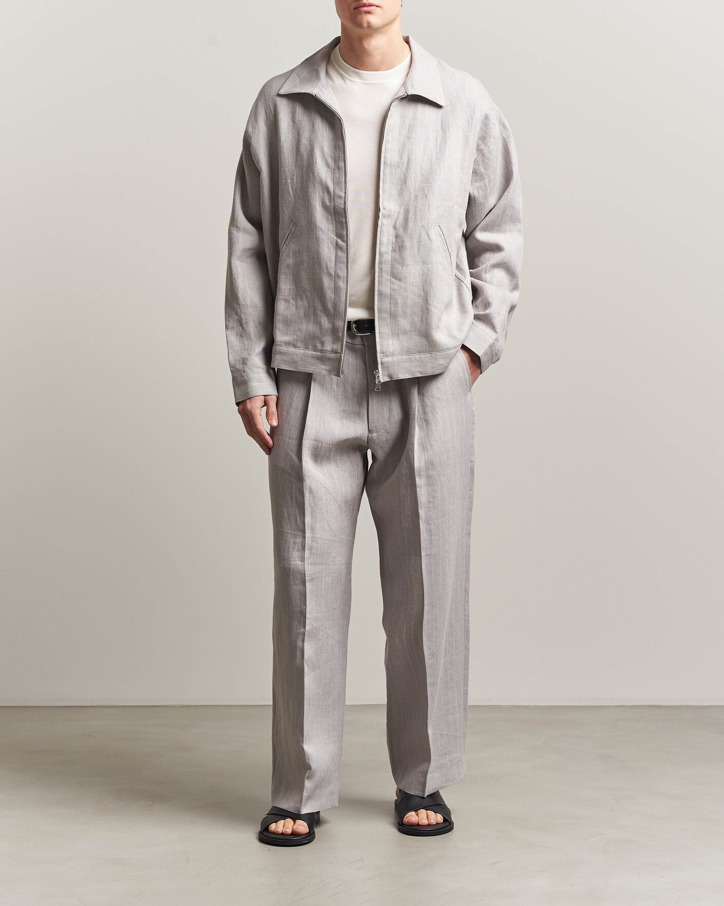 Herre | Bukser | NN07 | Kay Pinstriped Pleated Linen Trousers Grey