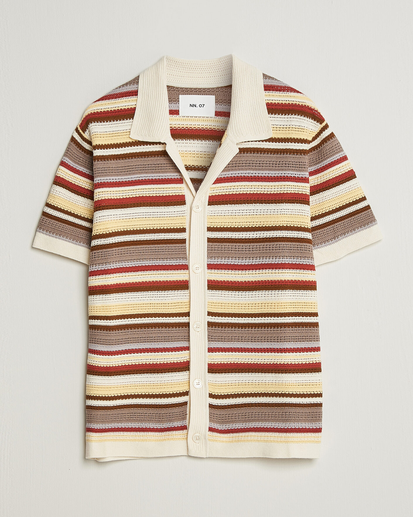 Herre | Skjorter | NN07 | Lars Striped Knitted Short Sleeve Shirt Ivory Multi