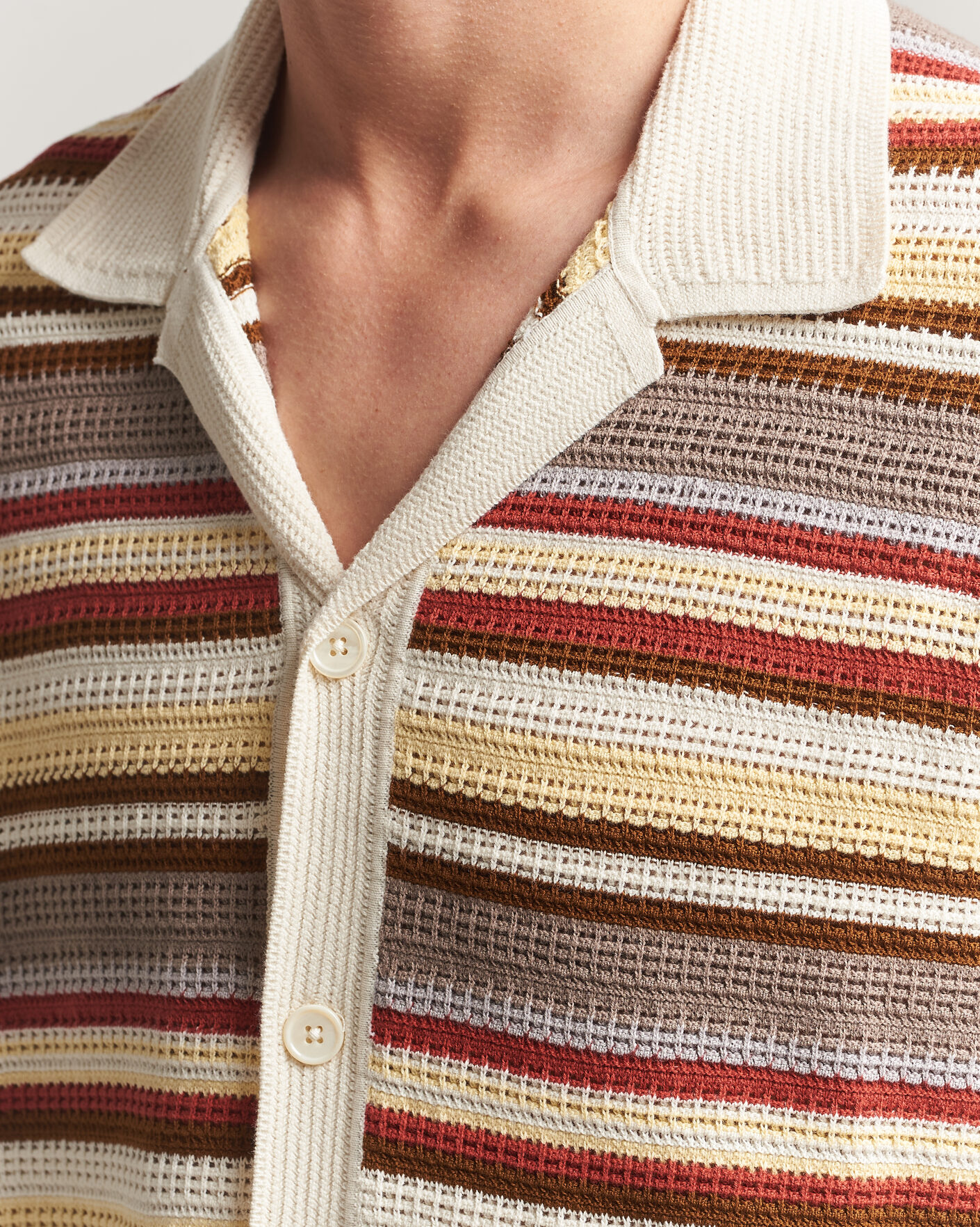 Herre | Skjorter | NN07 | Lars Striped Knitted Short Sleeve Shirt Ivory Multi