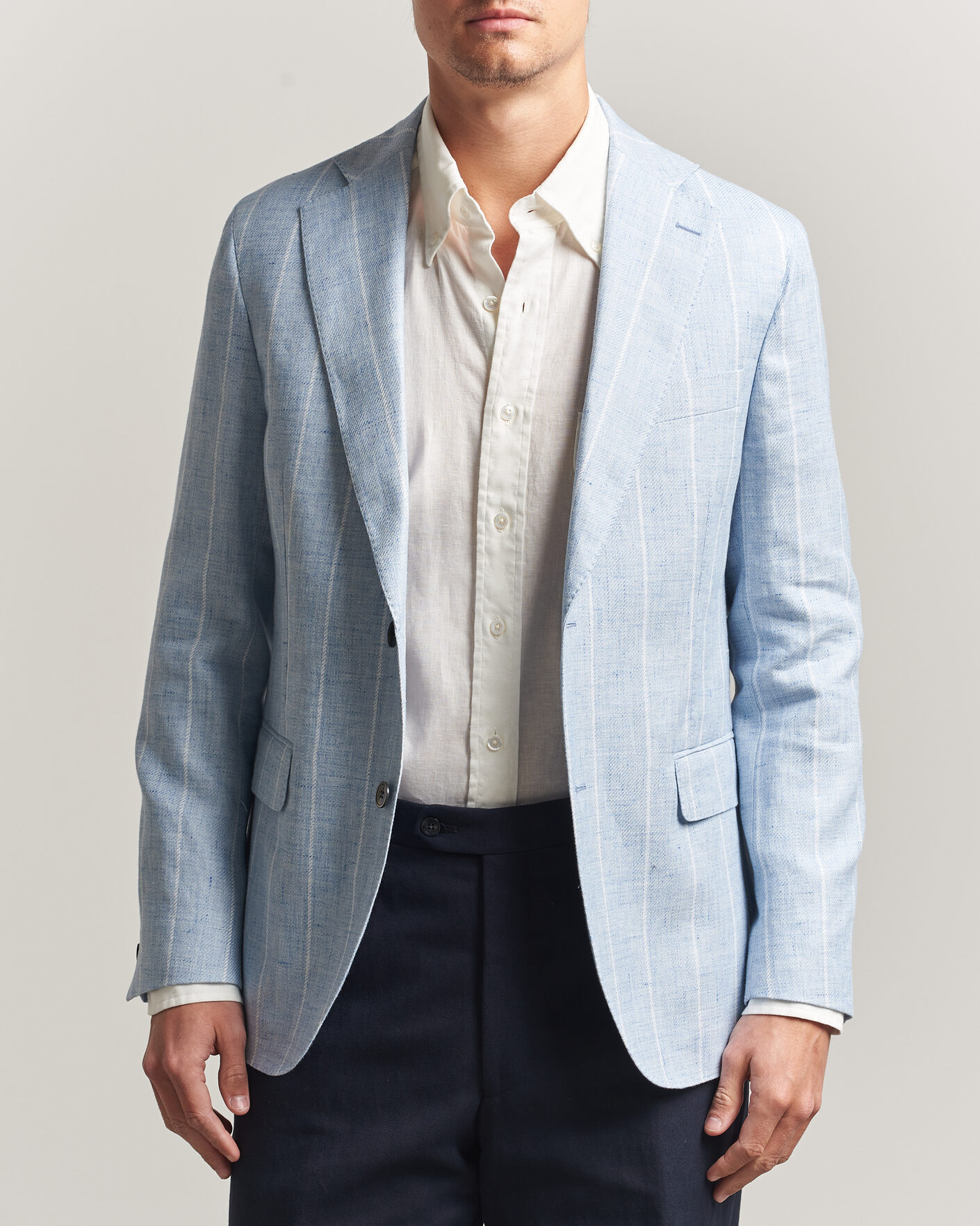 Herre | Dressjakker | Oscar Jacobson | Ferry Soft Linen/Cotton Blazer Light Blue