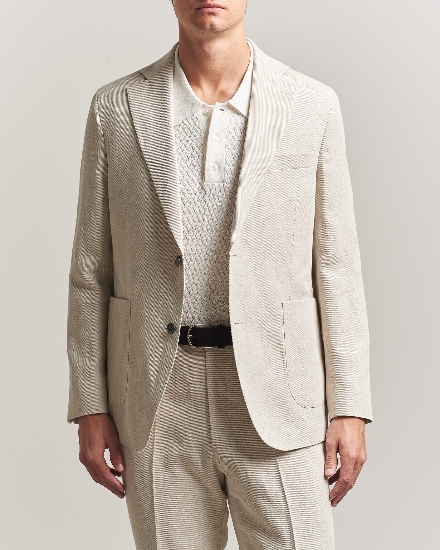 Herre | Dressjakker | Oscar Jacobson | Ferry Patch Cotton/Linen Blazer Off White
