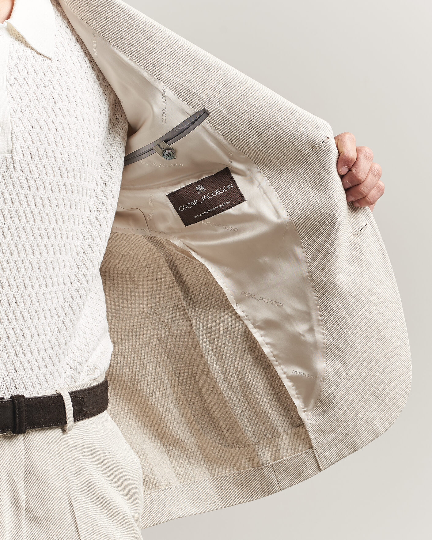 Herre | Dressjakker | Oscar Jacobson | Ferry Patch Cotton/Linen Blazer Off White