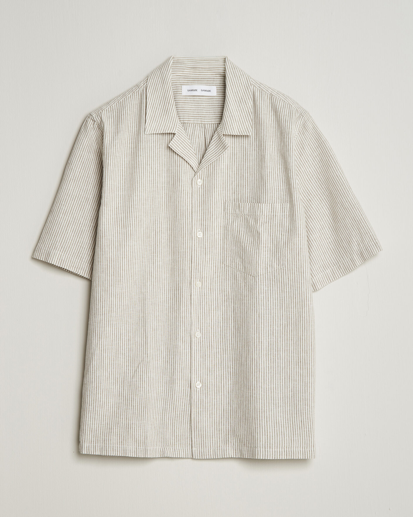 Herre | Skjorter | Samsøe Samsøe | Oscar Linen/Cotton Striped Short Sleeve Shirt Aluminum