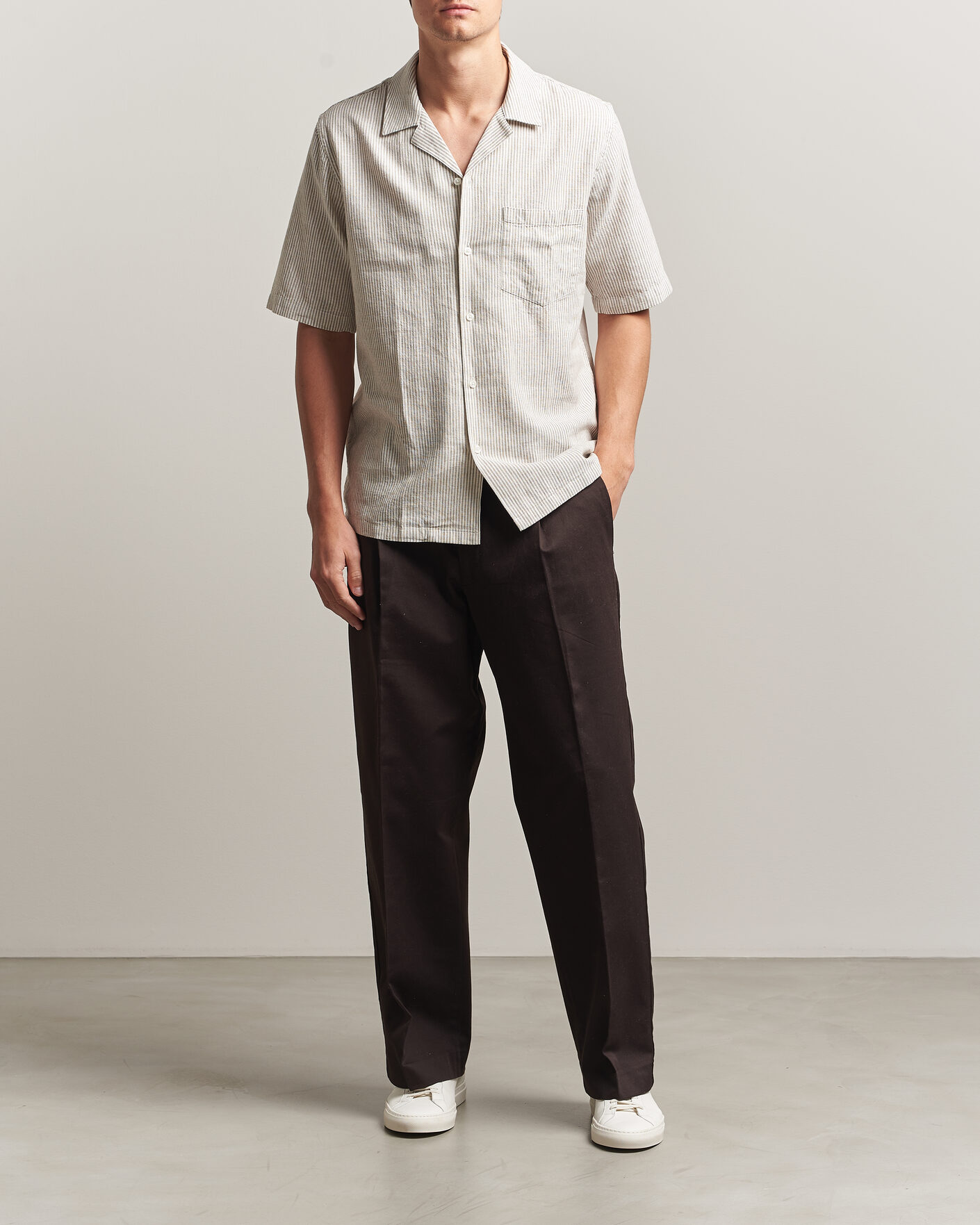 Herre | Skjorter | Samsøe Samsøe | Oscar Linen/Cotton Striped Short Sleeve Shirt Aluminum