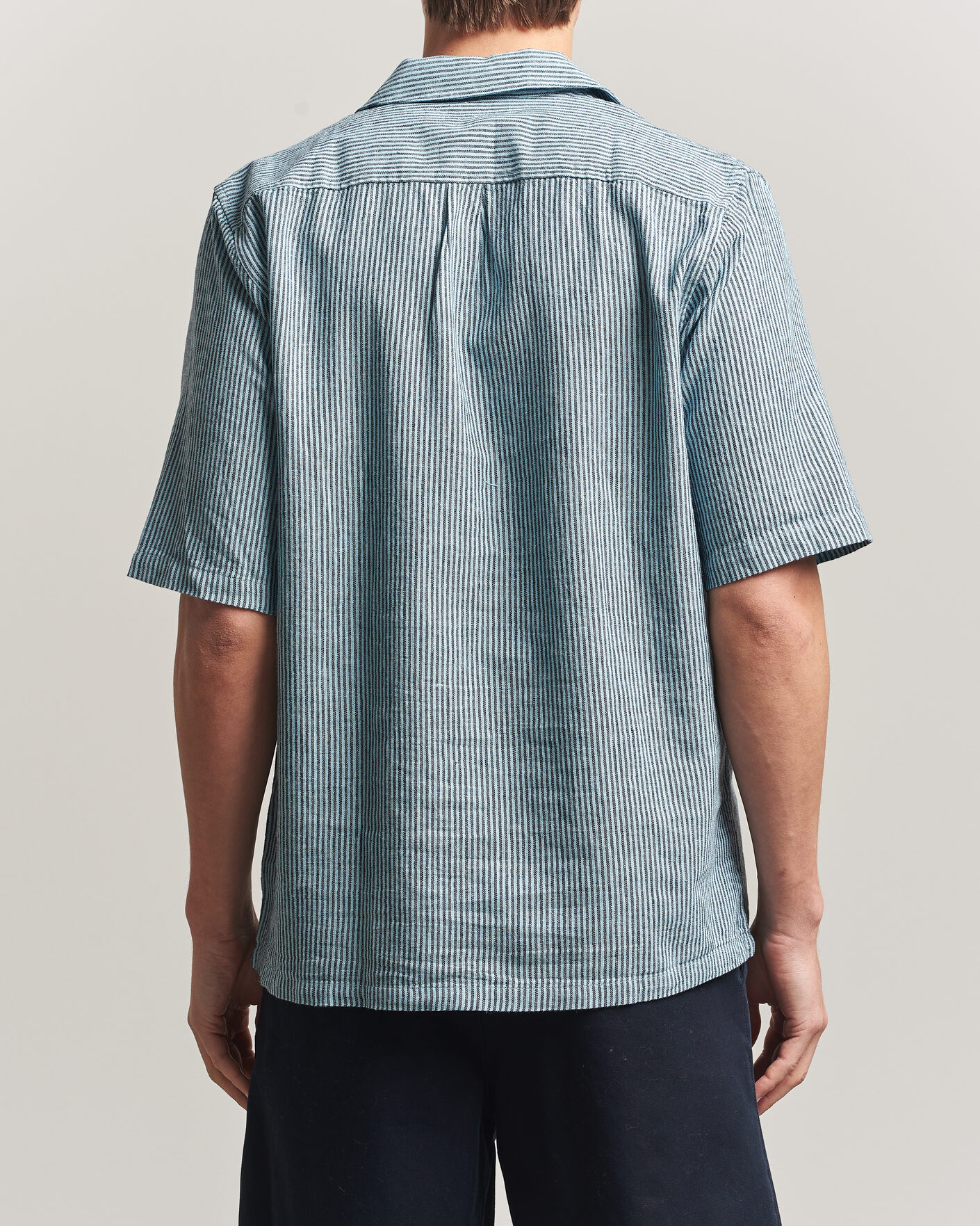 Herre | Skjorter | Samsøe Samsøe | Oscar Linen/Cotton Striped Short Sleeve Shirt Tourmaline