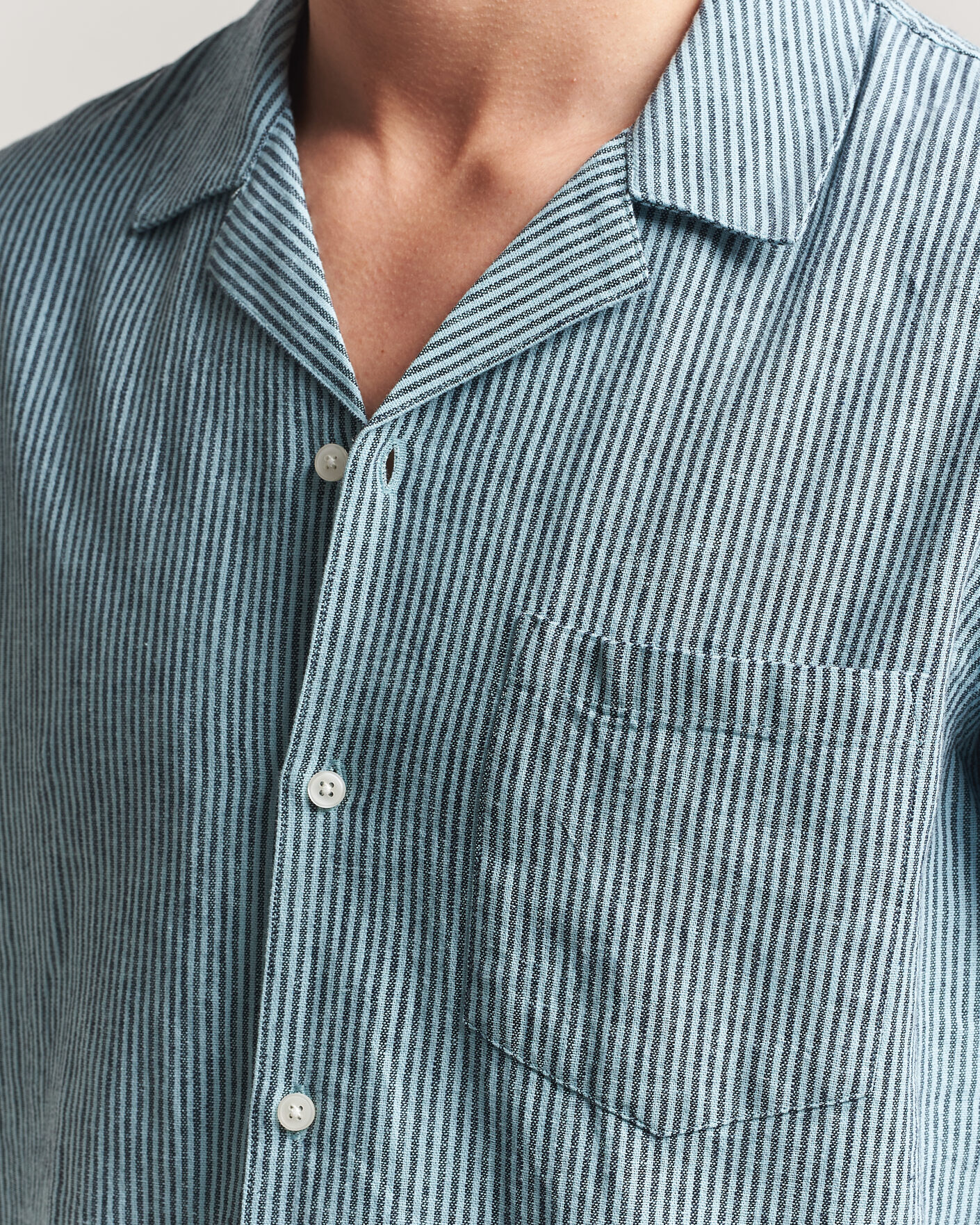 Herre | Skjorter | Samsøe Samsøe | Oscar Linen/Cotton Striped Short Sleeve Shirt Tourmaline