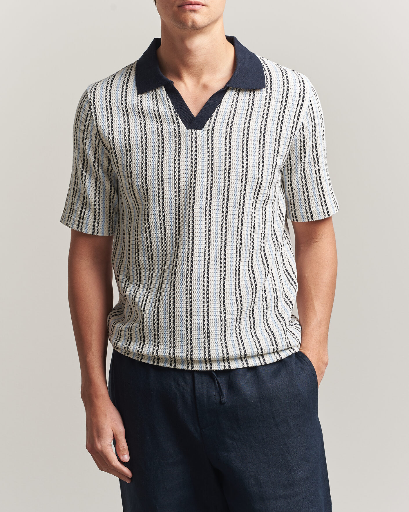 Herre | Pikéer | Samsøe Samsøe | Mac Striped Knitted Polo Blue/White