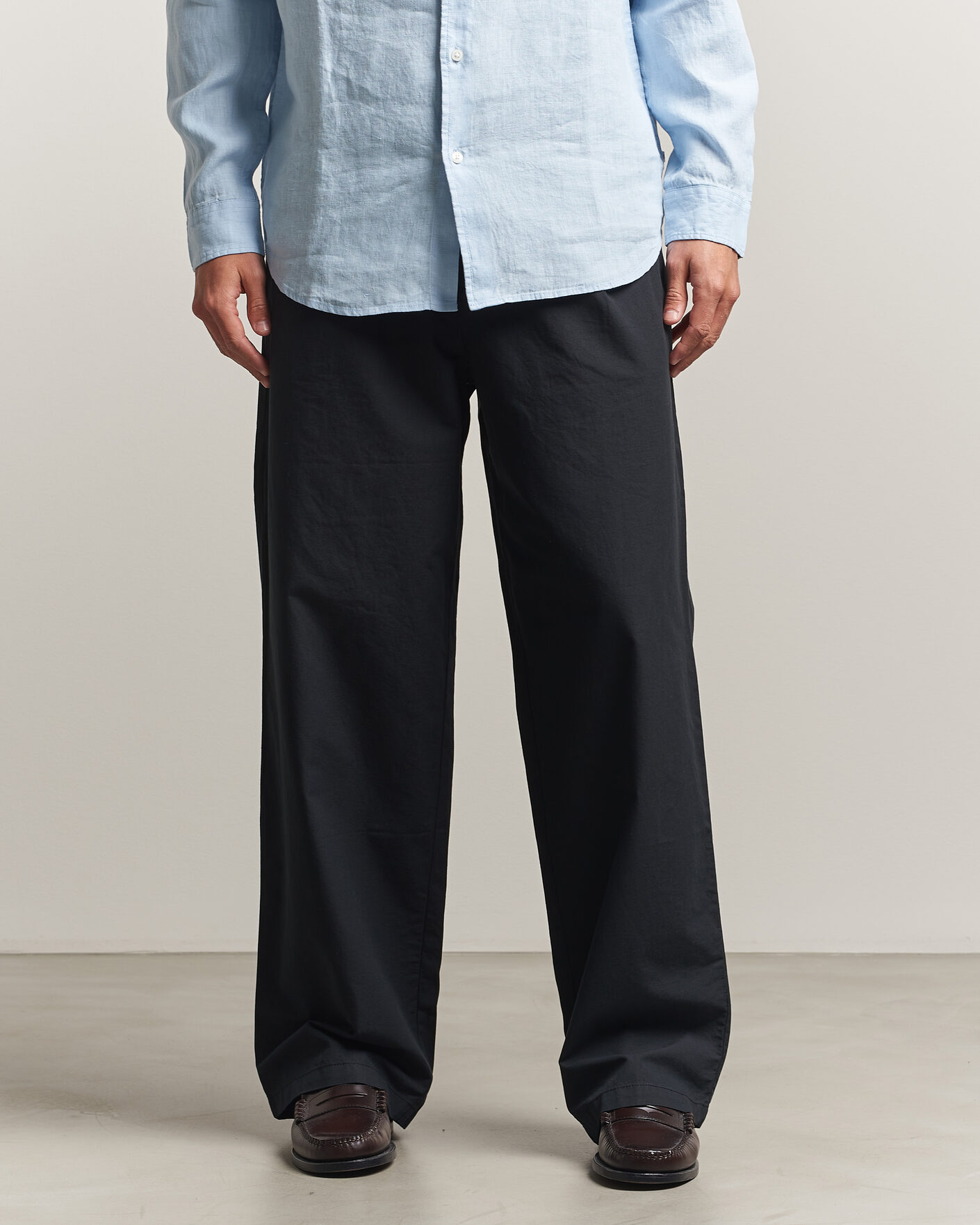 Herre | Bukser | Samsøe Samsøe | Valentin Cotton/Linen Pleated Trousers Black