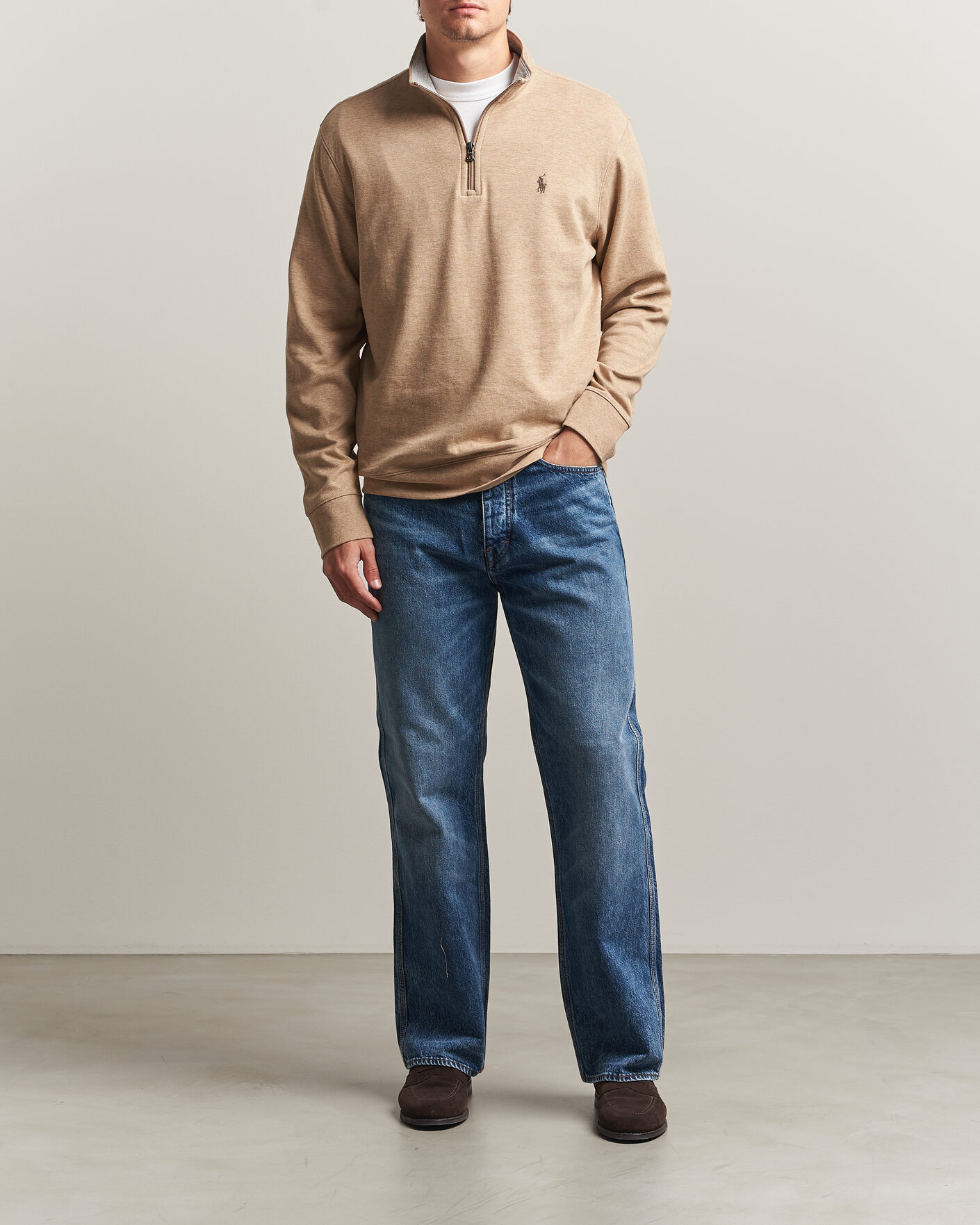 Herre | Gensere | Polo Ralph Lauren | Double Knit Half Zip Warm Brown
