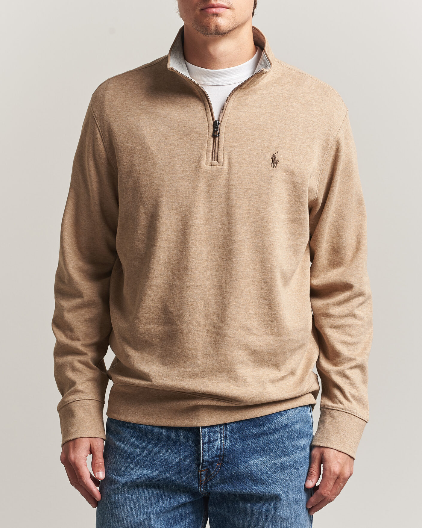 Herre | Gensere | Polo Ralph Lauren | Double Knit Half Zip Warm Brown