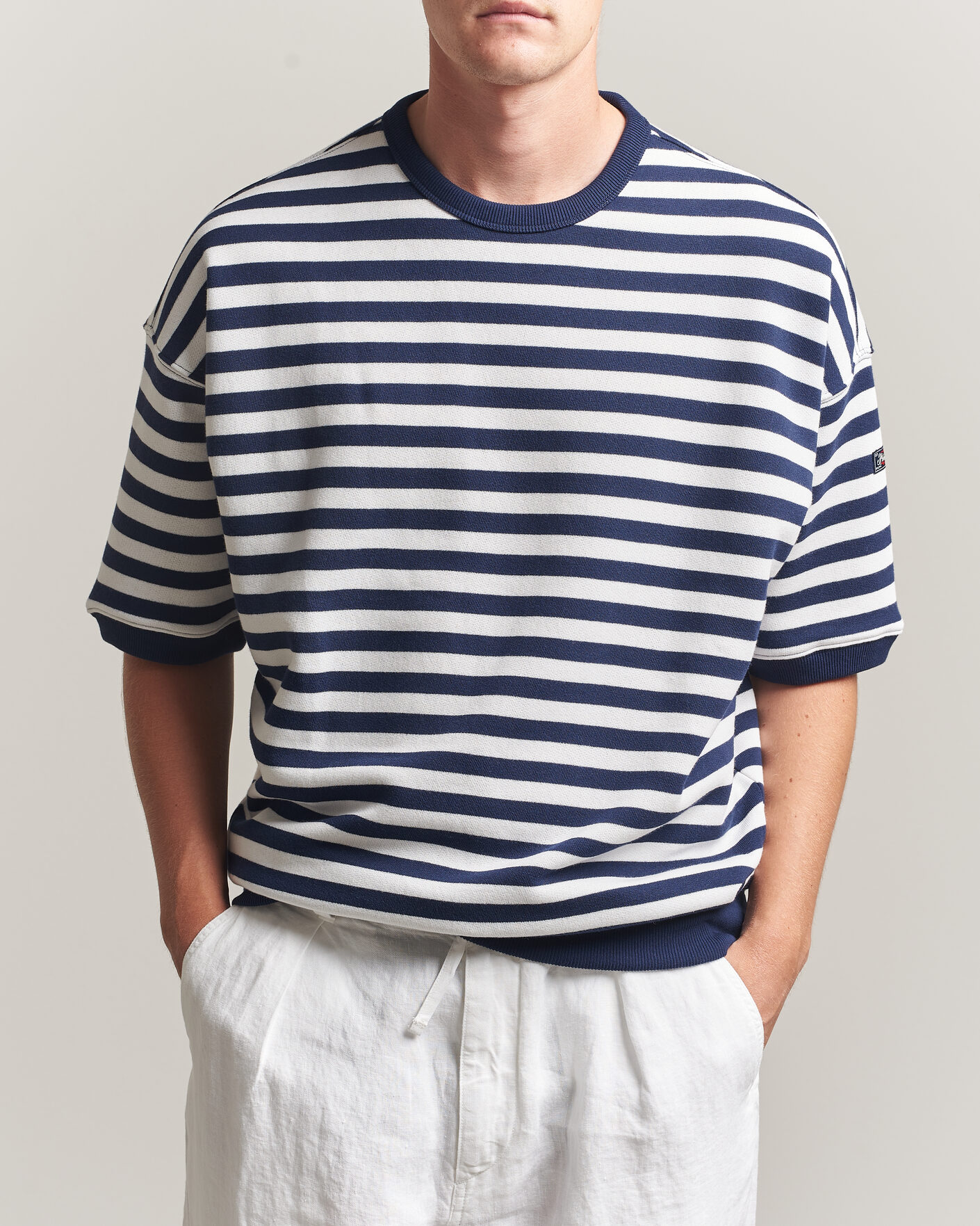 Herre | T-Shirts | Polo Ralph Lauren | Striped Short Sleeve Sweater Newport Navy/White