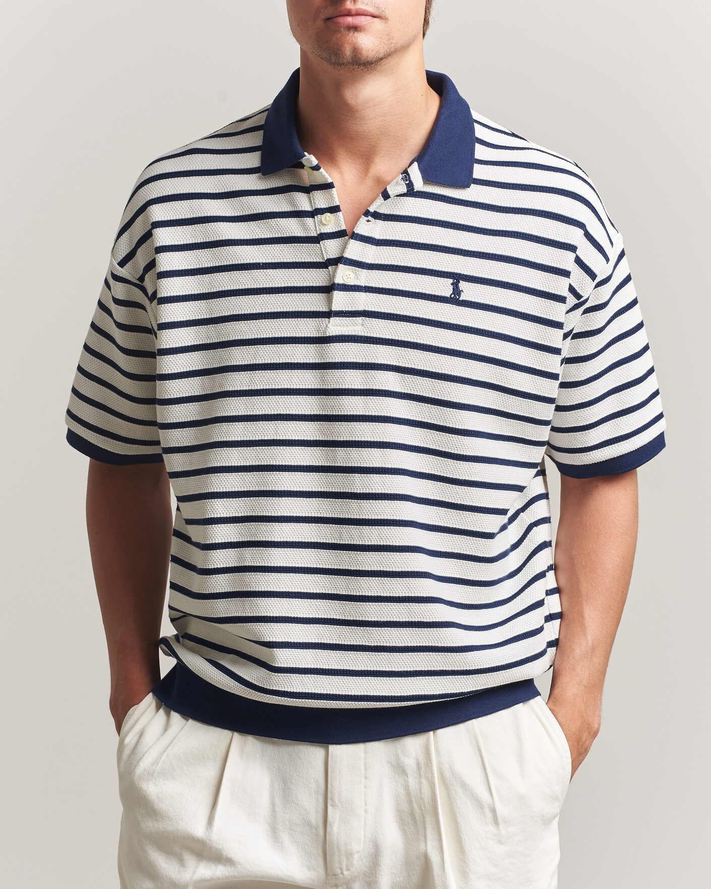 Herre | Pikéer | Polo Ralph Lauren | Jacquard Interlock Striped Polo Nevis/Newport Navy