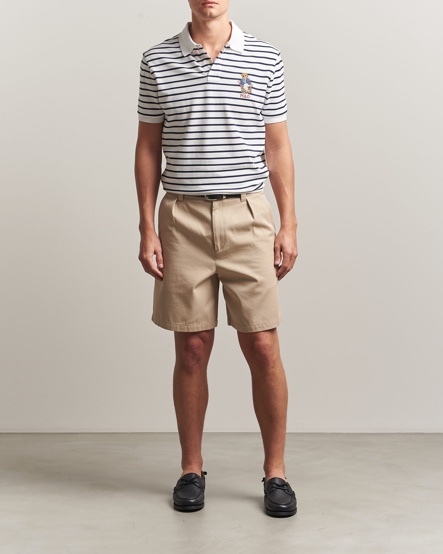 Herre | Pikéer | Polo Ralph Lauren | Newport Bear Striped Custom Slim Polo White/Navy