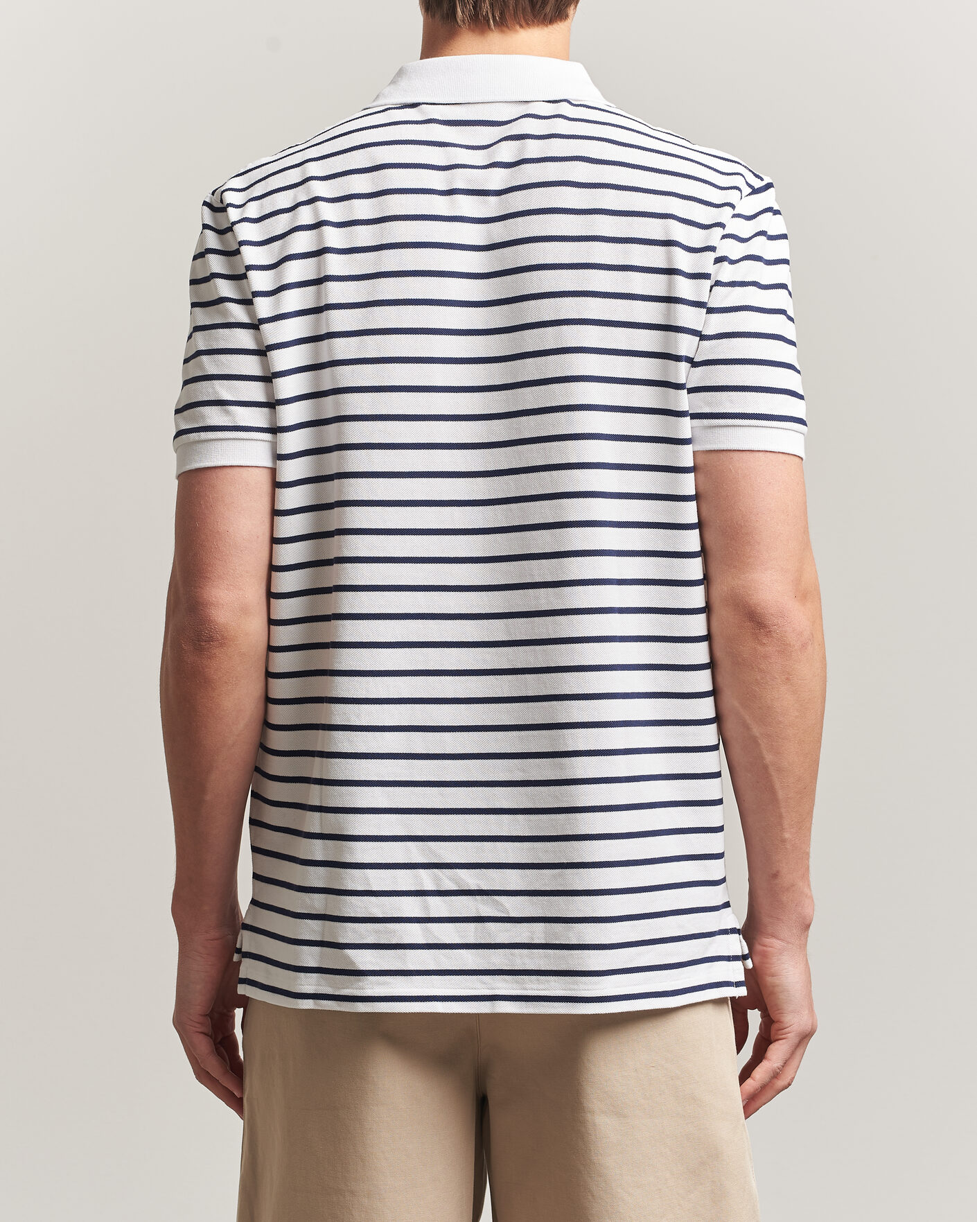 Herre | Pikéer | Polo Ralph Lauren | Newport Bear Striped Custom Slim Polo White/Navy