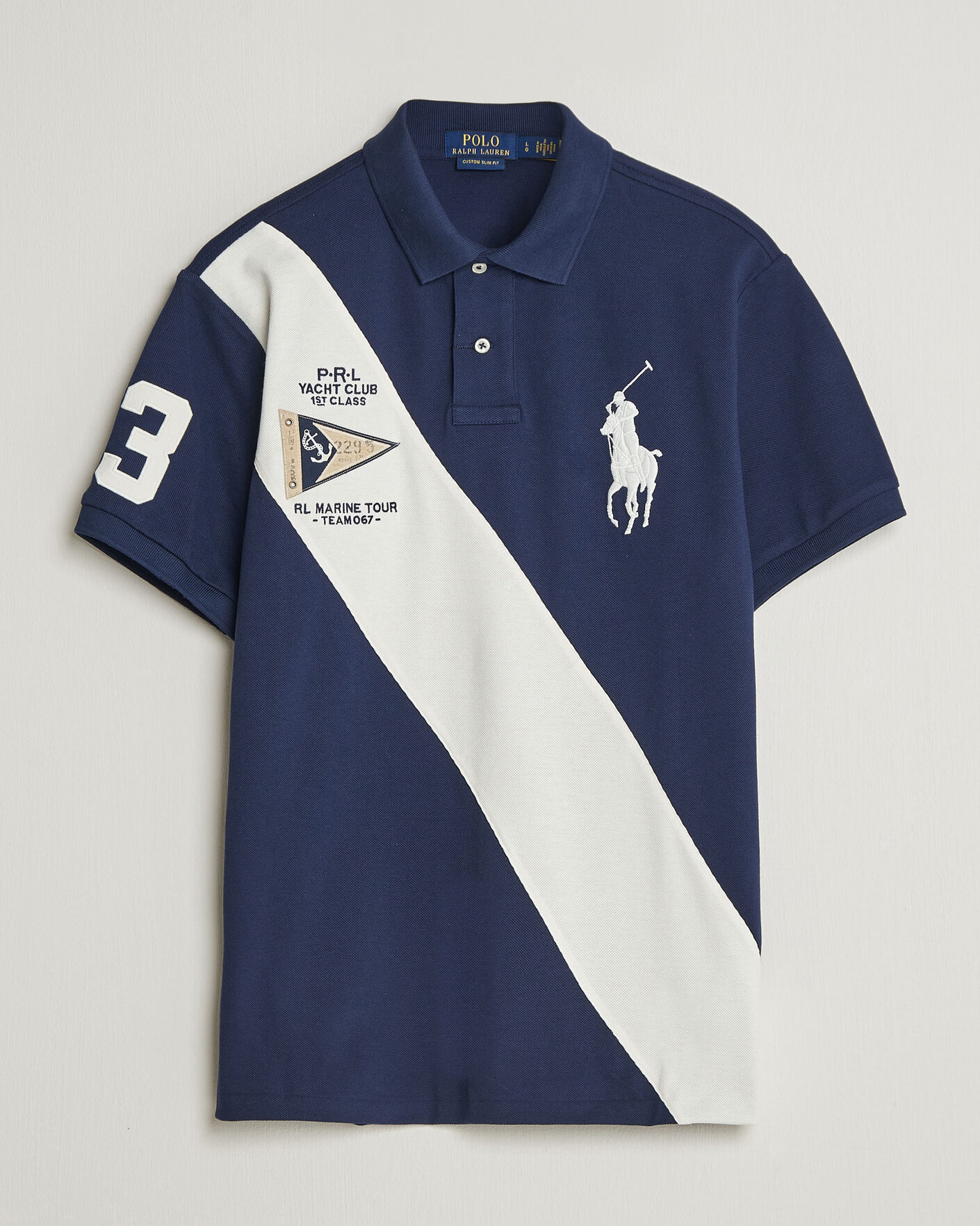 Herre | Pikéer | Polo Ralph Lauren | Custom Slim Diagonal Stipe Polo Newport Navy/Nevis