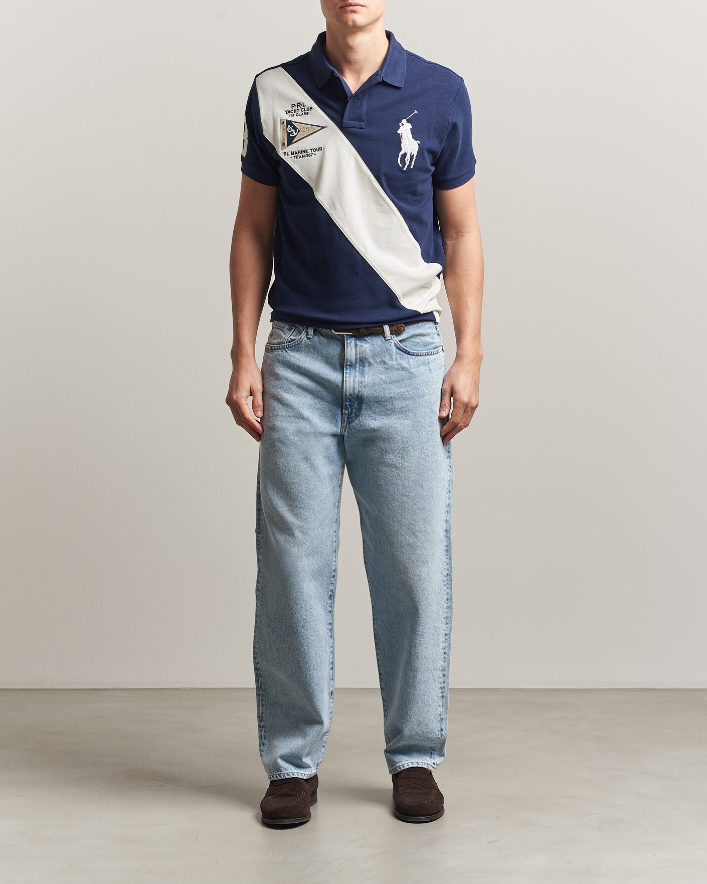 Herre | Pikéer | Polo Ralph Lauren | Custom Slim Diagonal Stipe Polo Newport Navy/Nevis