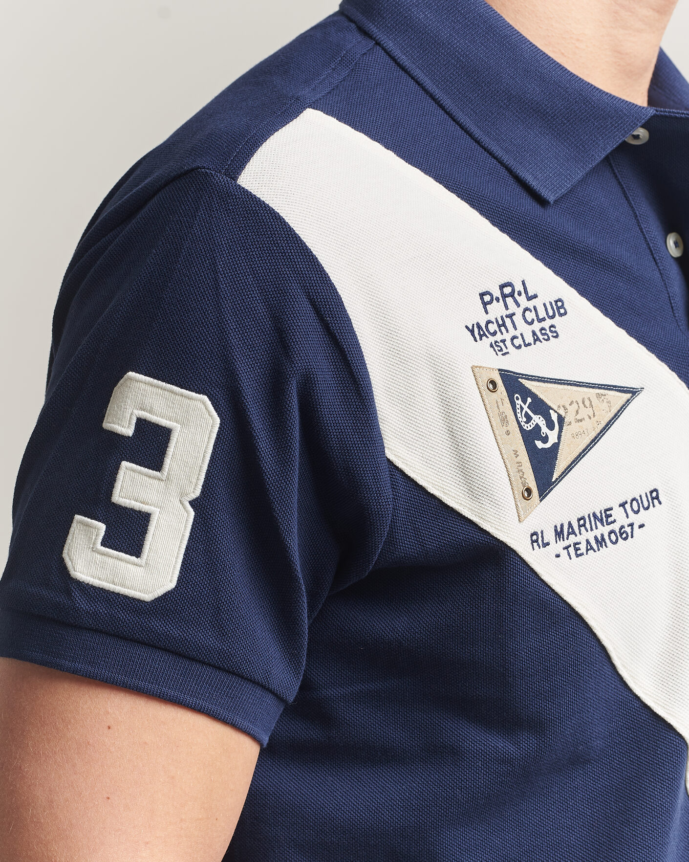 Herre | Pikéer | Polo Ralph Lauren | Custom Slim Diagonal Stipe Polo Newport Navy/Nevis