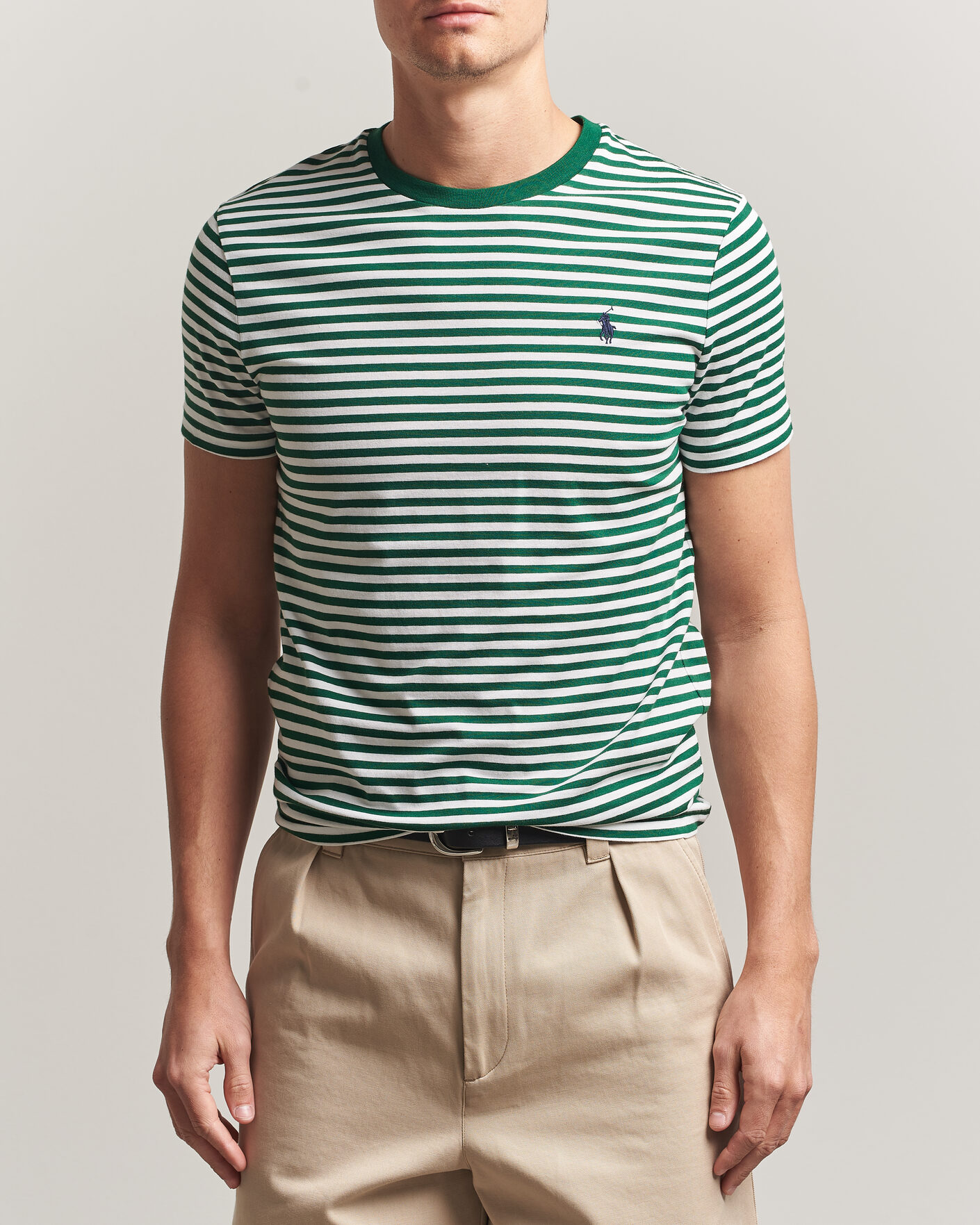 Herre | T-Shirts | Polo Ralph Lauren | Crew Neck Striped T-shirt New Forest/White