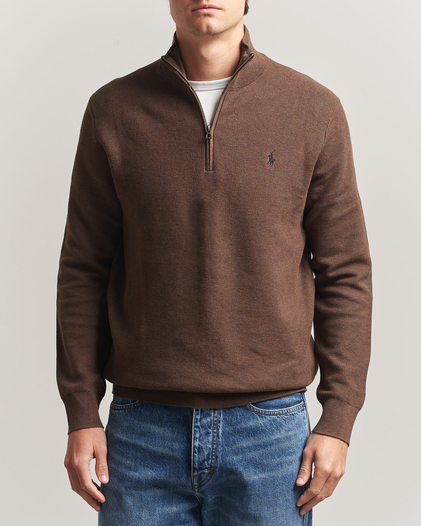 Herre | Gensere | Polo Ralph Lauren | Textued Half-Zip Nutmeg Brown Heather