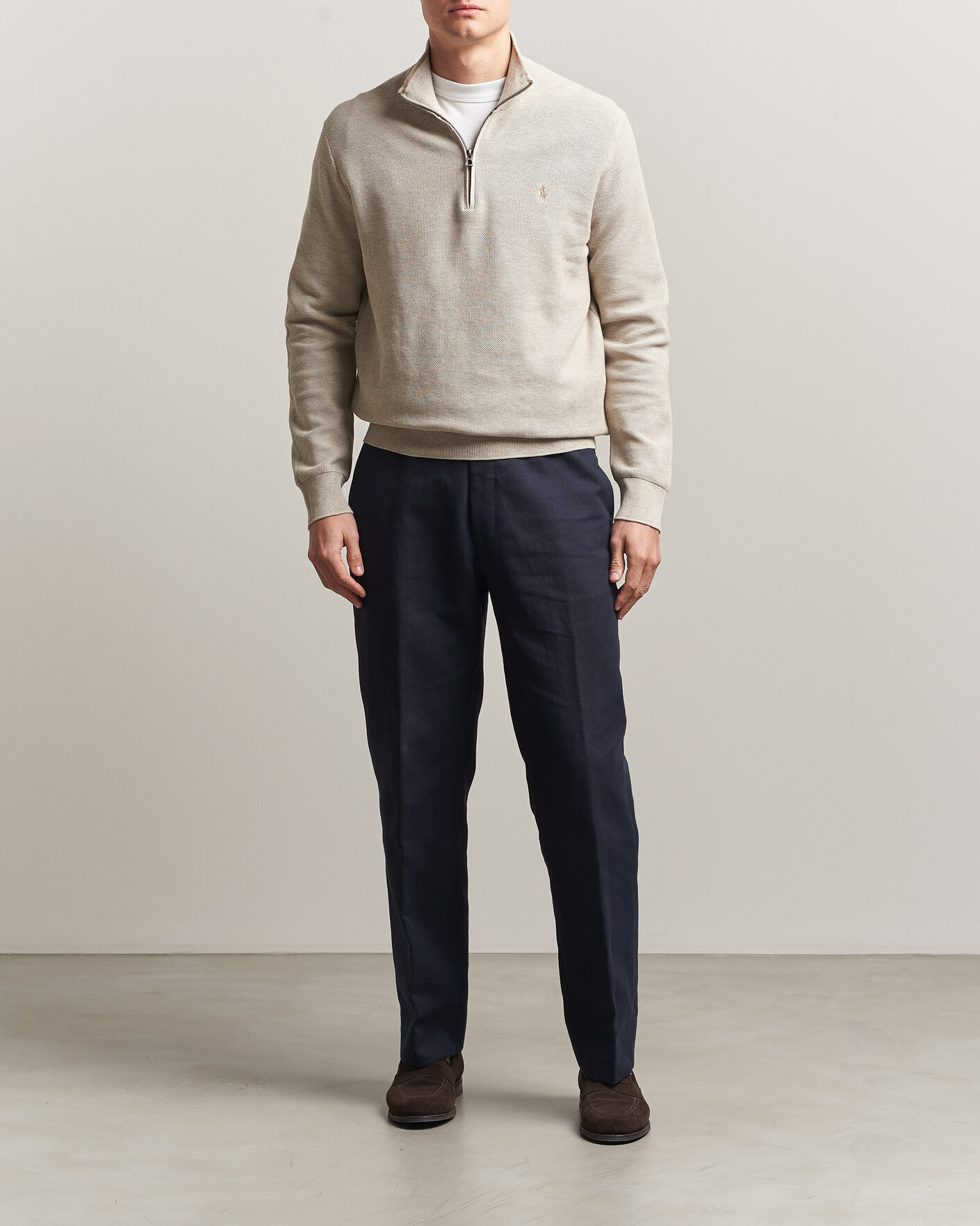 Herre | Gensere | Polo Ralph Lauren | Textued Half-Zip Light Walnut Brown Heather