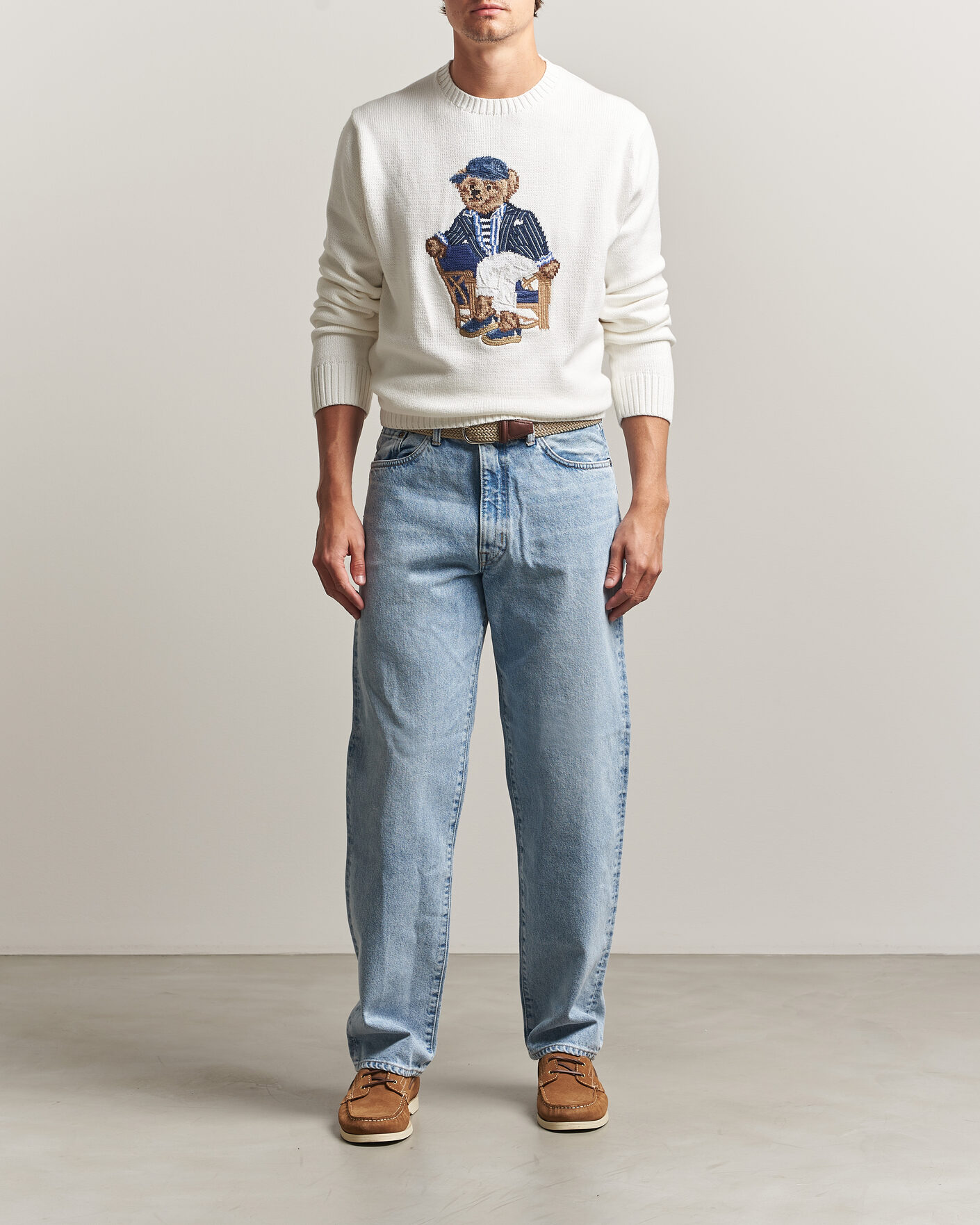 Herre | Gensere | Polo Ralph Lauren | Newport Bear Cotton/Linen Sweater Deckwash White